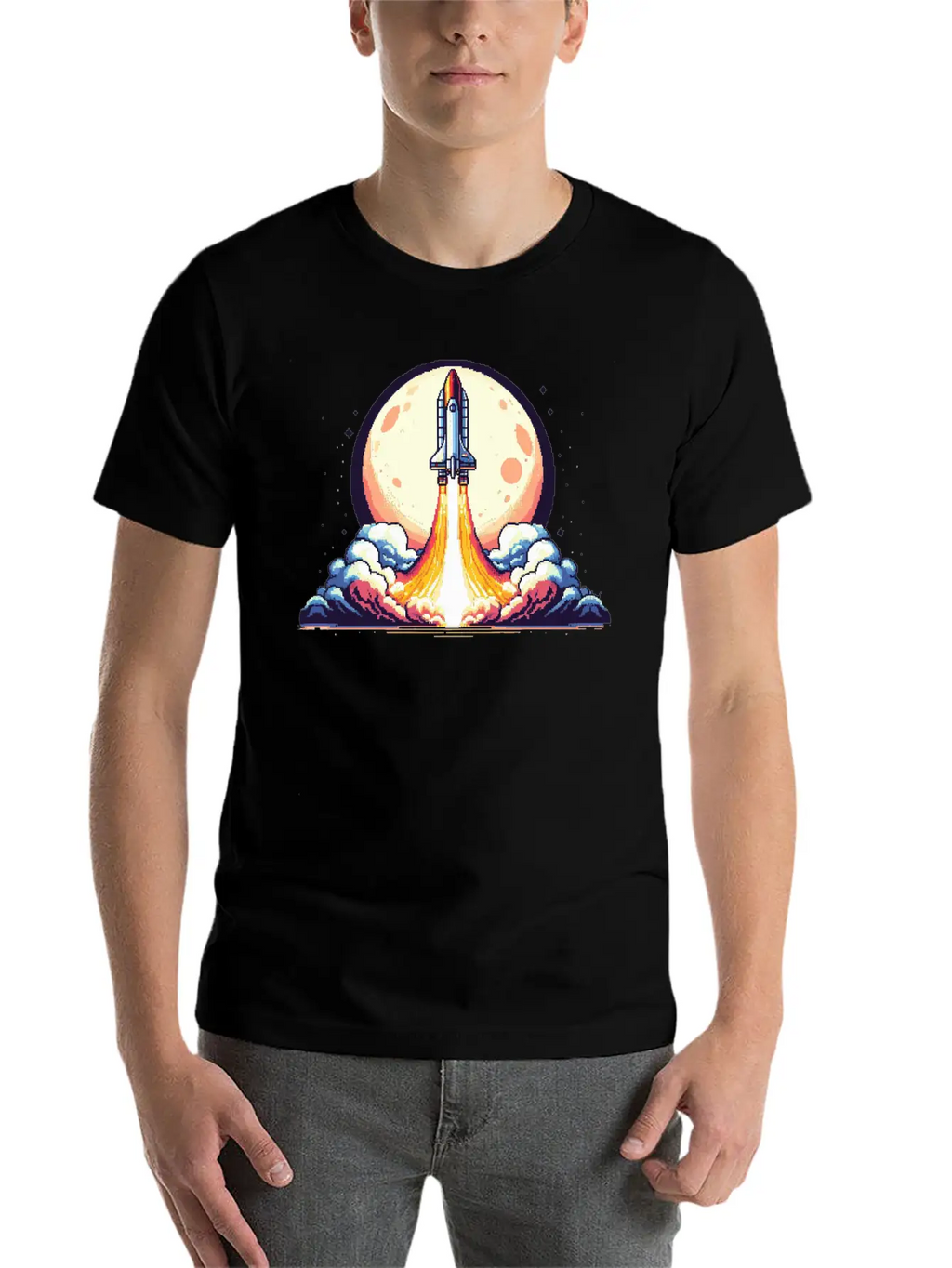 Pixel Art Rocket Breathable Soft Cotton T-Shirt – Timeless Casual Look