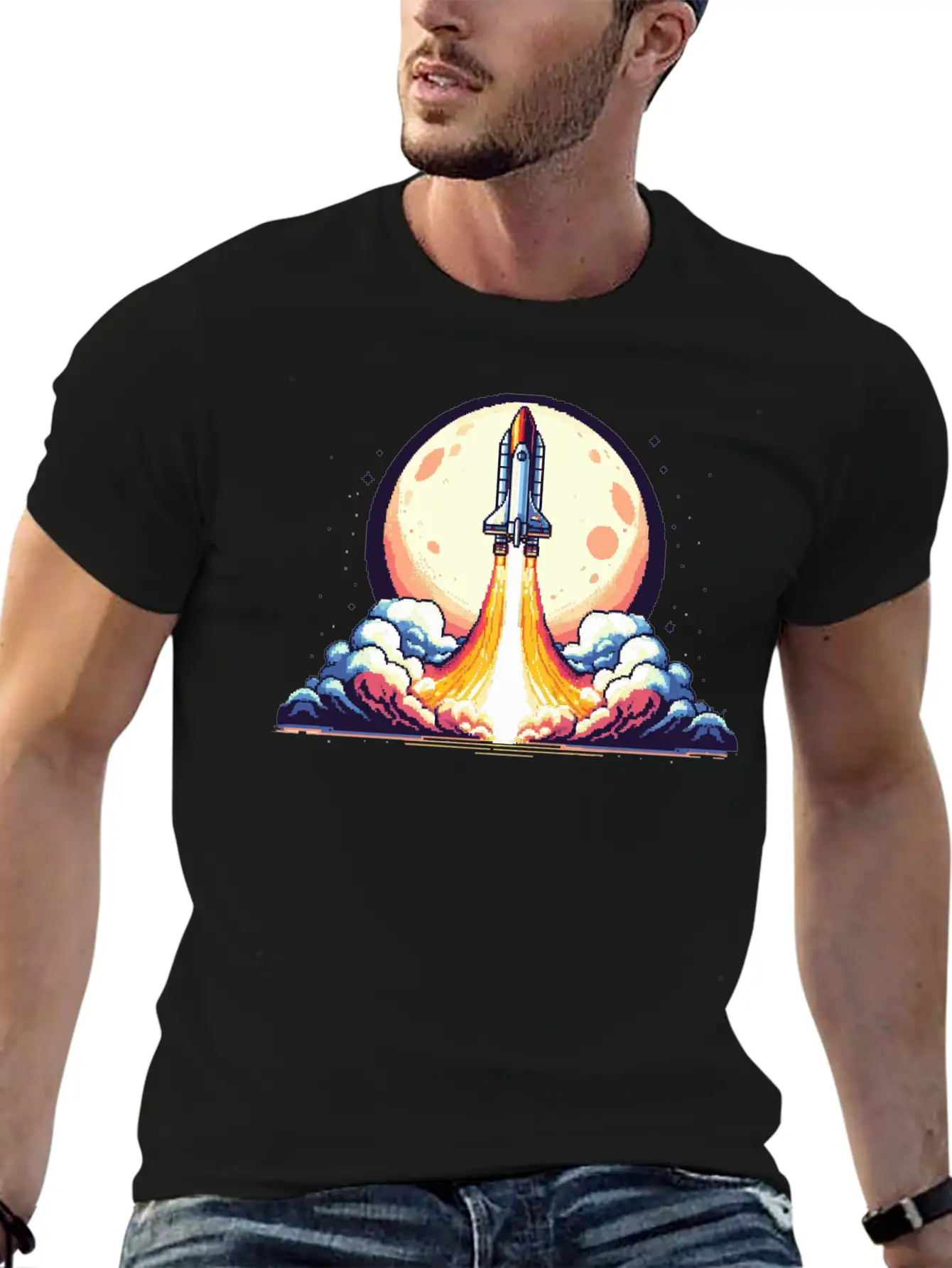 Pixel Art Rocket Breathable Soft Cotton T-Shirt – Timeless Casual Look