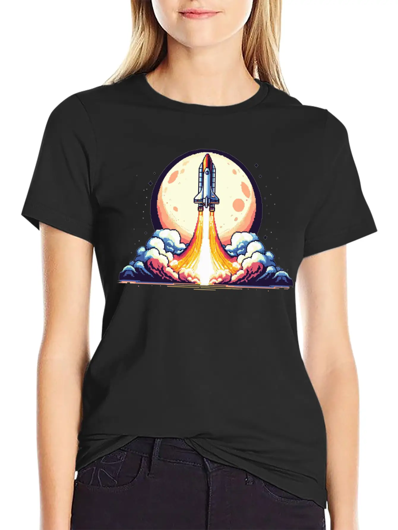 Pixel Art Rocket Breathable Soft Cotton T-Shirt – Timeless Casual Look