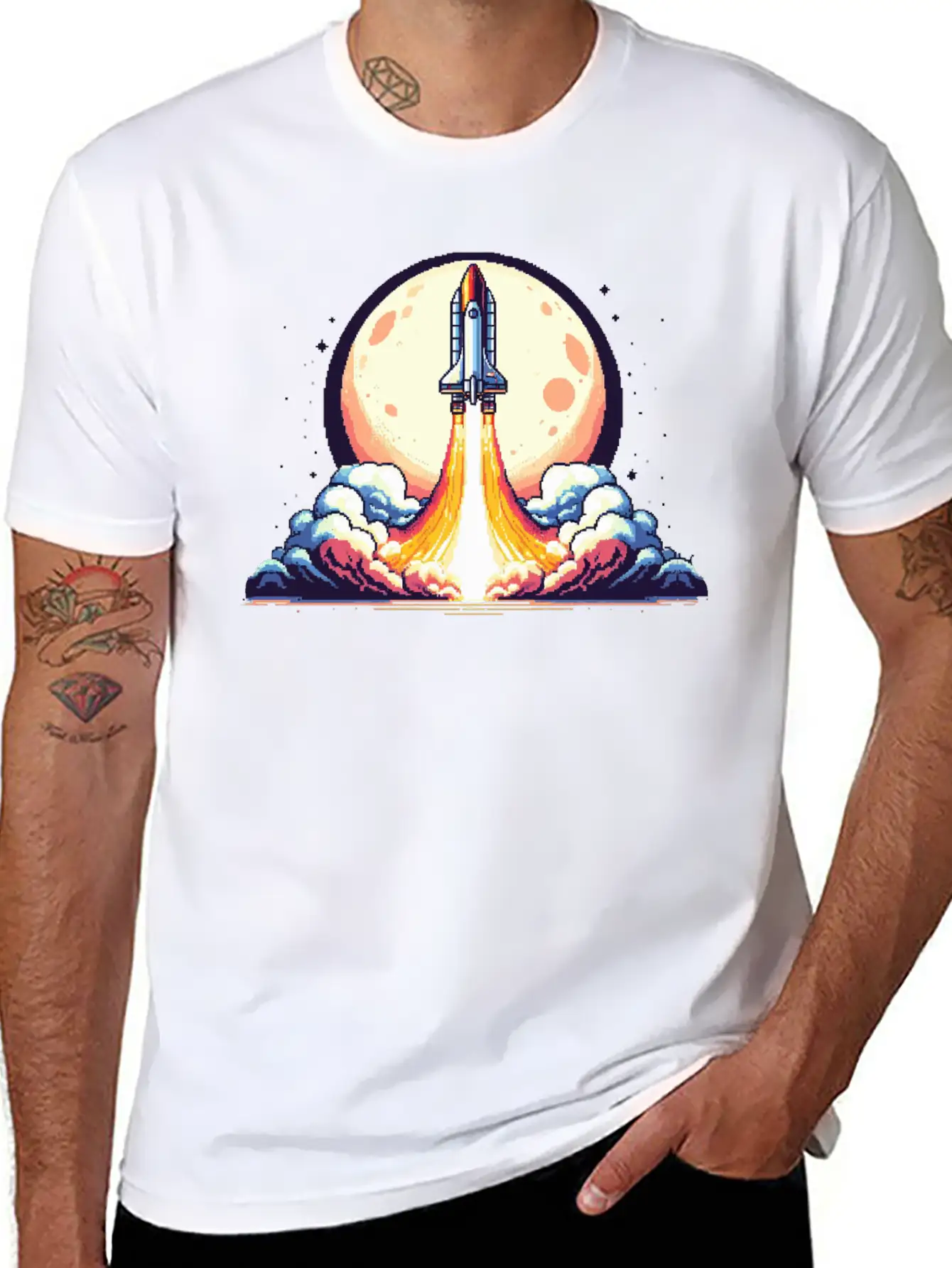 Pixel Art Rocket Breathable Soft Cotton T-Shirt – Timeless Casual Look