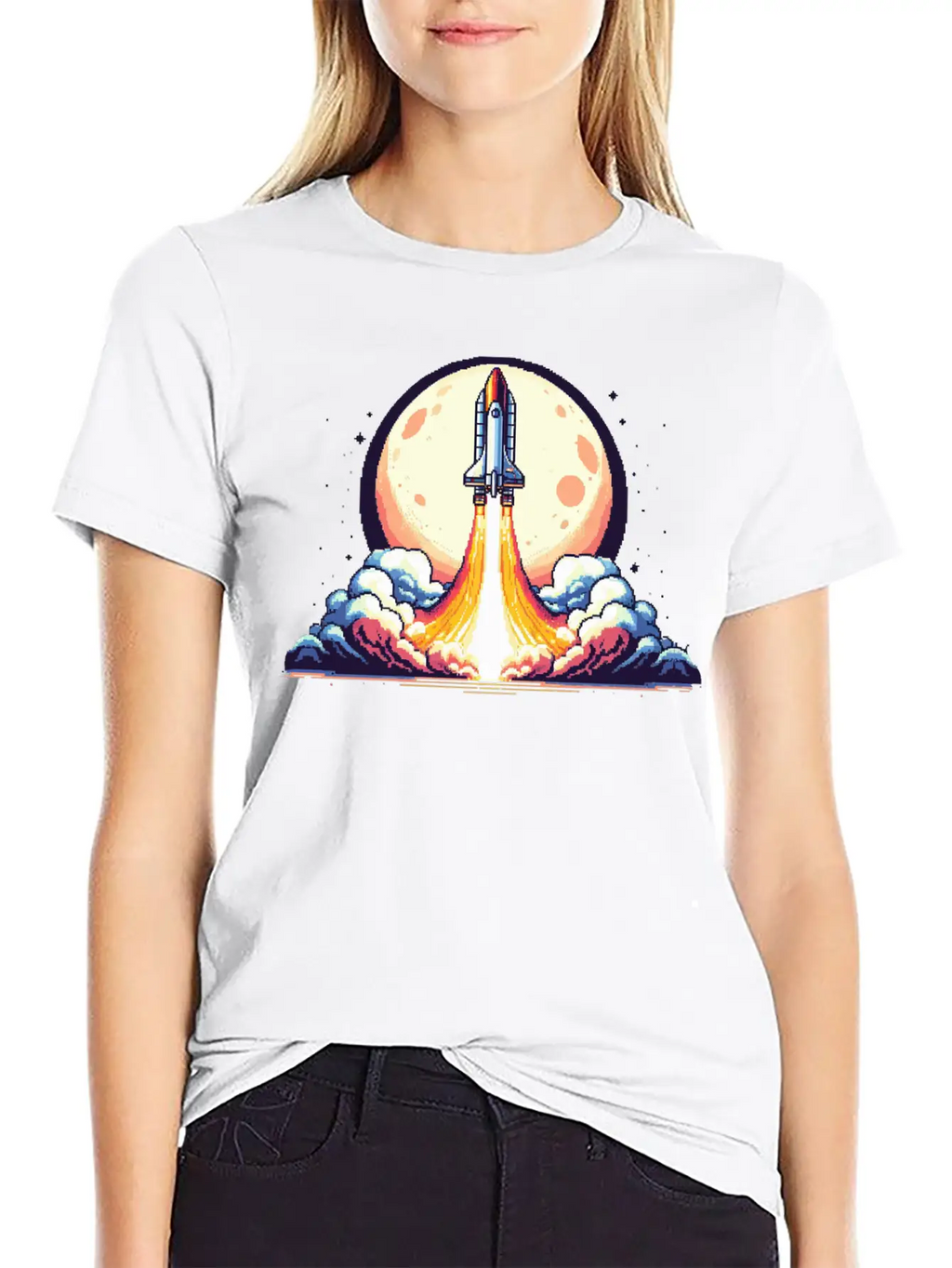 Pixel Art Rocket Breathable Soft Cotton T-Shirt – Timeless Casual Look