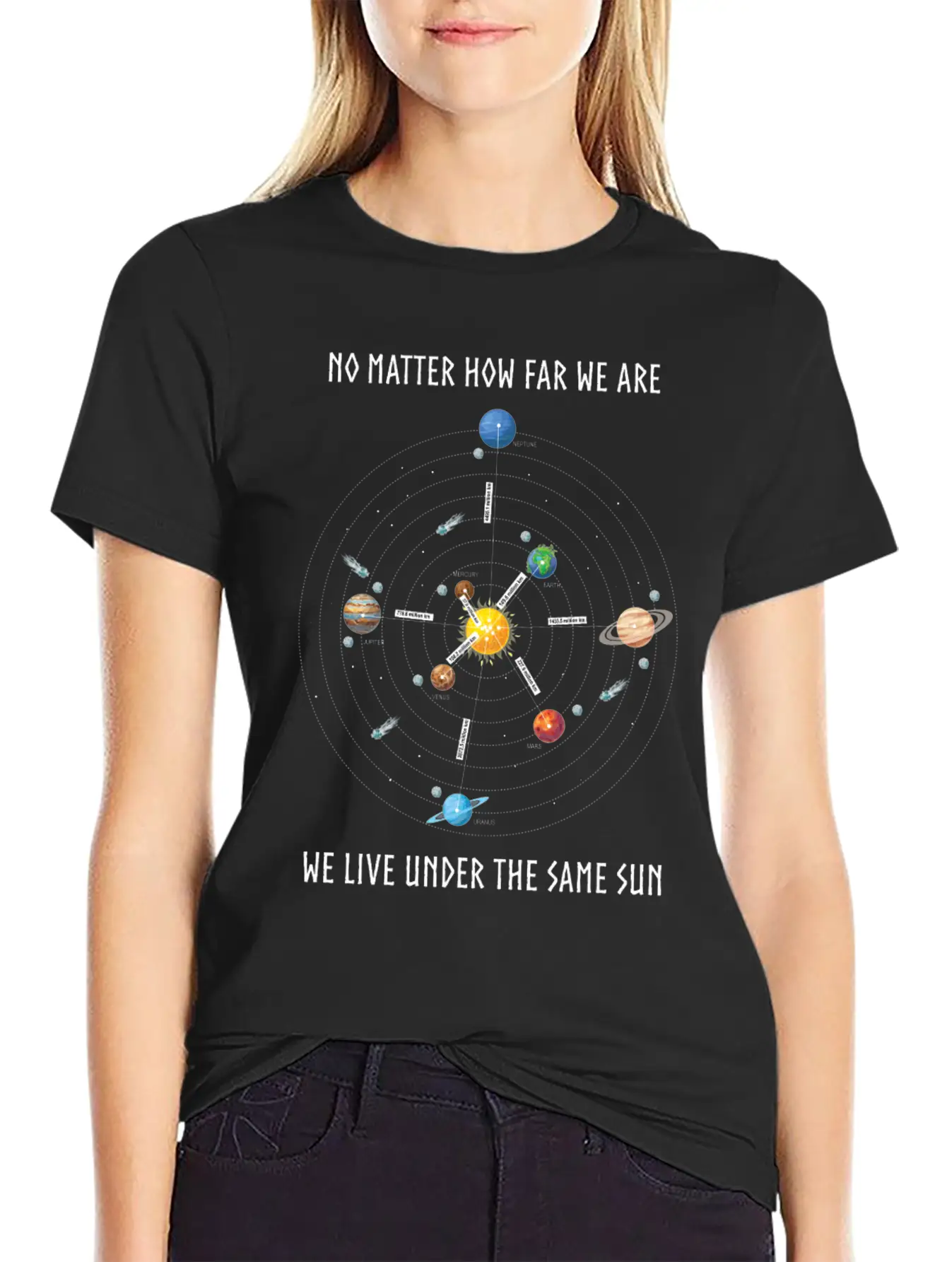 Planet, Universe, Distances Of The Planets Unisex Casual T-Shirt – Clean Design For Daily Comfort