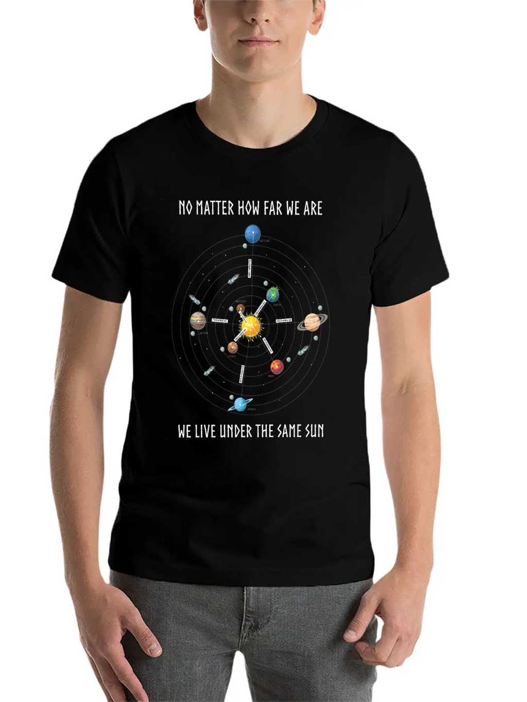Planet, Universe, Distances Of The Planets Unisex Casual T-Shirt – Clean Design For Daily Comfort