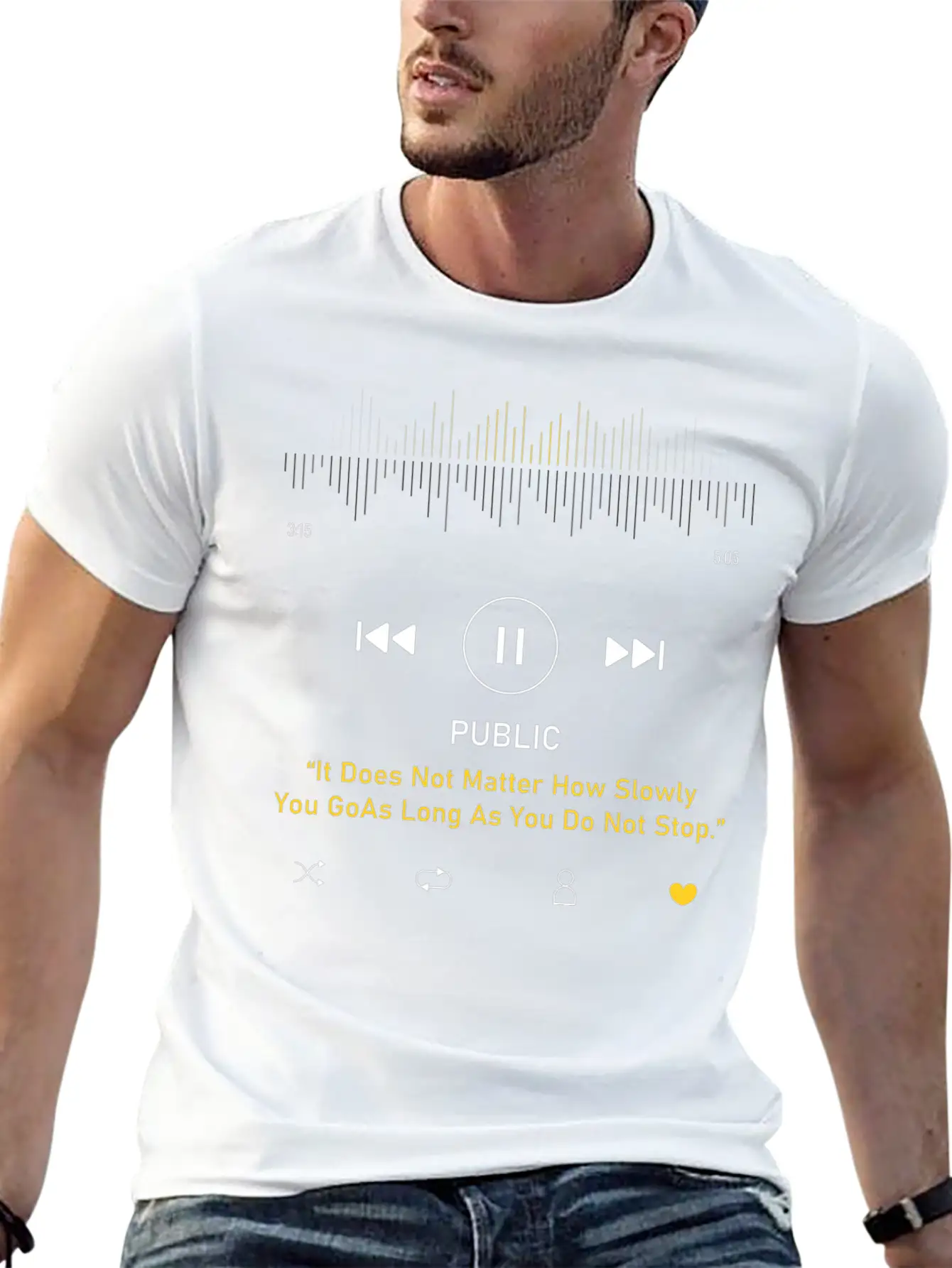 Play Music Interface With Motivational Breathable Soft Cotton T-Shirt – Timeless Casual Look