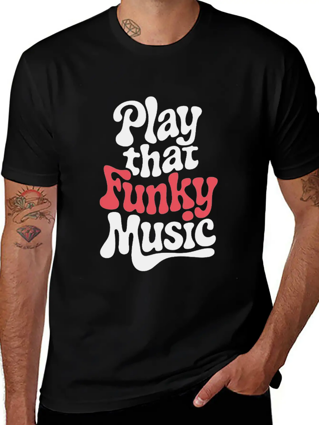 Play That Funky Music – Groovy Typography Breathable Graphic T-Shirt – Perfect For Casual Days