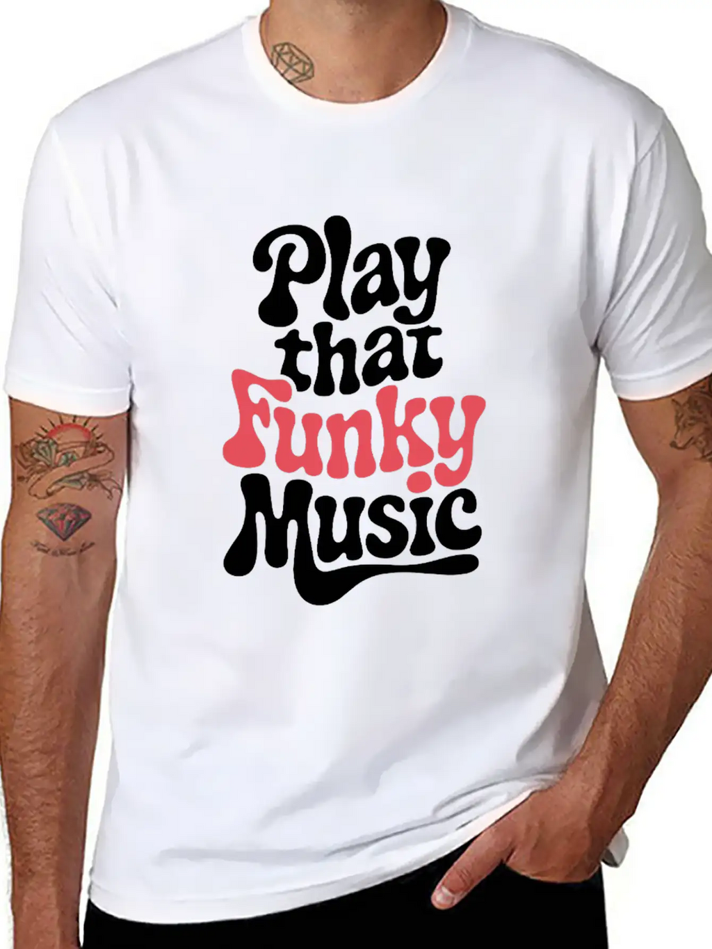Play That Funky Music – Groovy Typography Breathable Graphic T-Shirt – Perfect For Casual Days