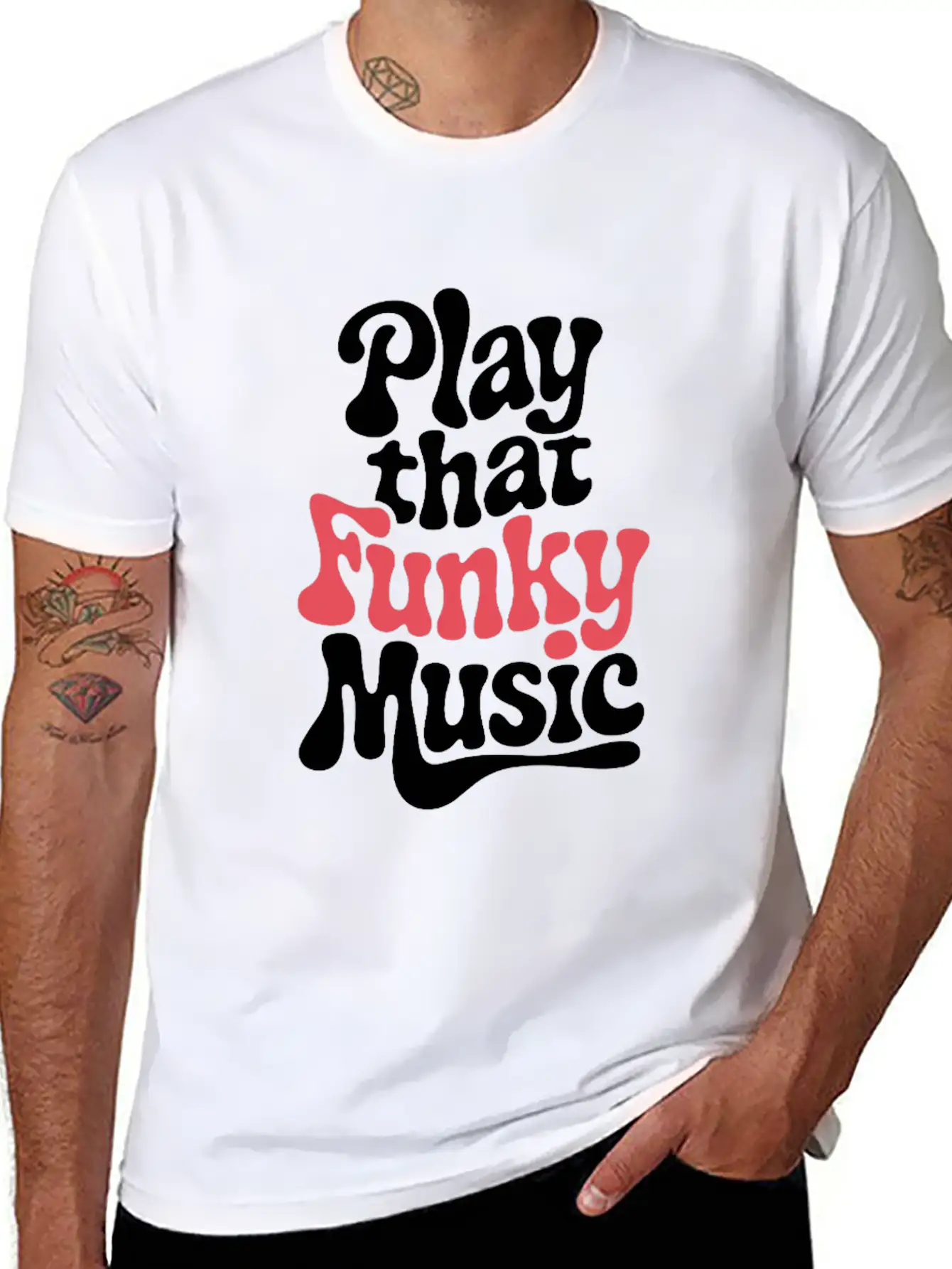 Play That Funky Music – Groovy Typography Breathable Graphic T-Shirt – Perfect For Casual Days