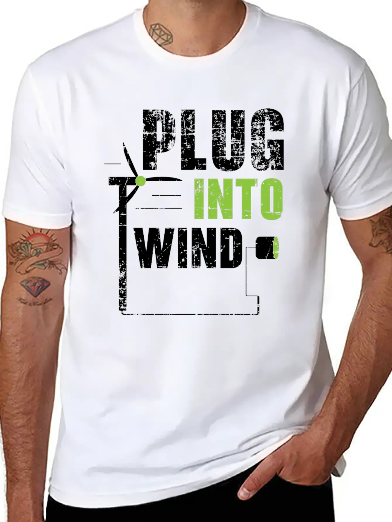 Plug Into Wind Renewable Energy Windtech Windmill Basic Graphic T-Shirt – Daily Comfort In Soft Cotton