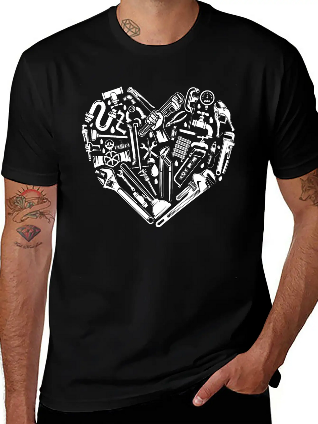 Plumbing Plumber Heart Tools Breathable Graphic T-Shirt – Perfect For Casual Days