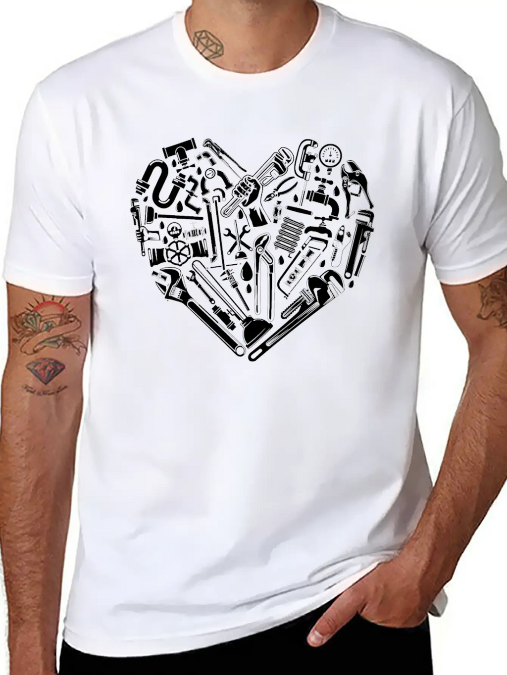 Plumbing Plumber Heart Tools Breathable Graphic T-Shirt – Perfect For Casual Days