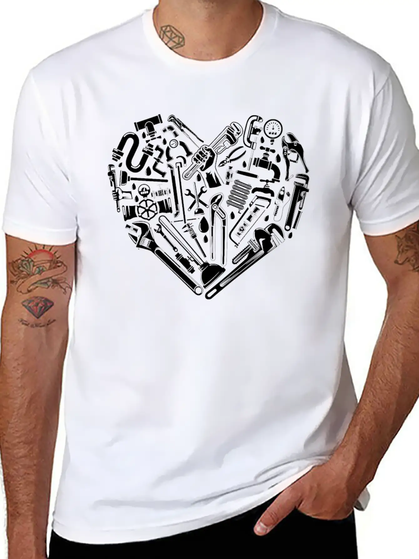Plumbing Plumber Heart Tools Breathable Graphic T-Shirt – Perfect For Casual Days