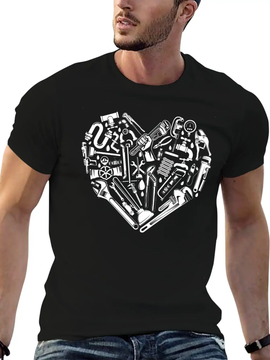 Plumbing Plumber Heart Tools Breathable Graphic T-Shirt – Perfect For Casual Days