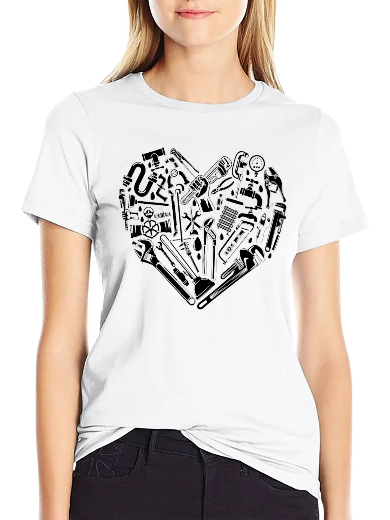 Plumbing Plumber Heart Tools Breathable Graphic T-Shirt – Perfect For Casual Days