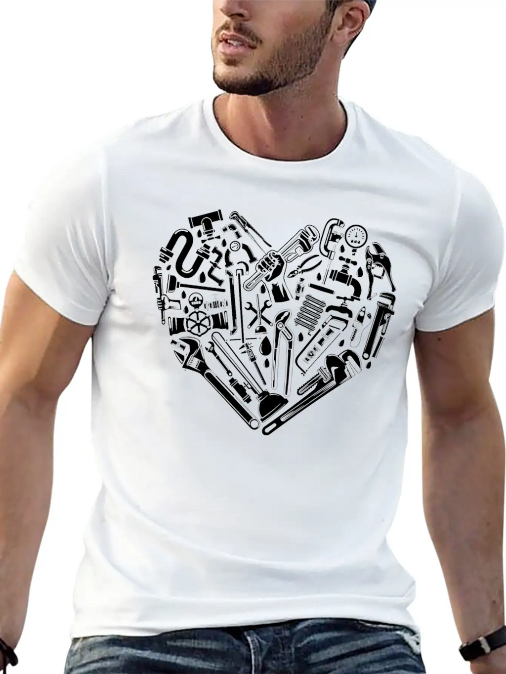 Plumbing Plumber Heart Tools Breathable Graphic T-Shirt – Perfect For Casual Days