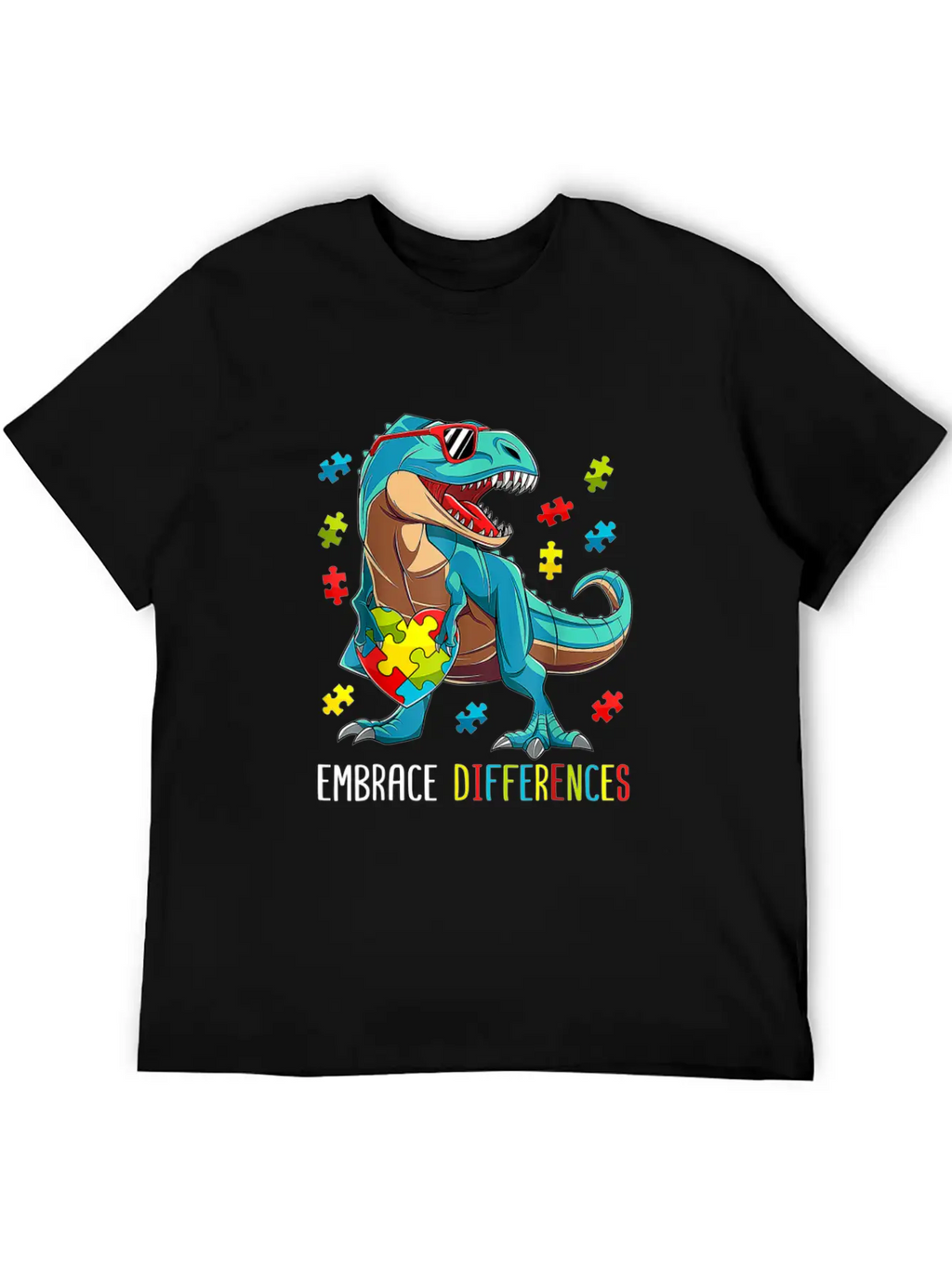 Plus Size Autism Awareness - Dinosaur With Puzzle Classic Cotton Tee – Unisex Comfort For Any Season