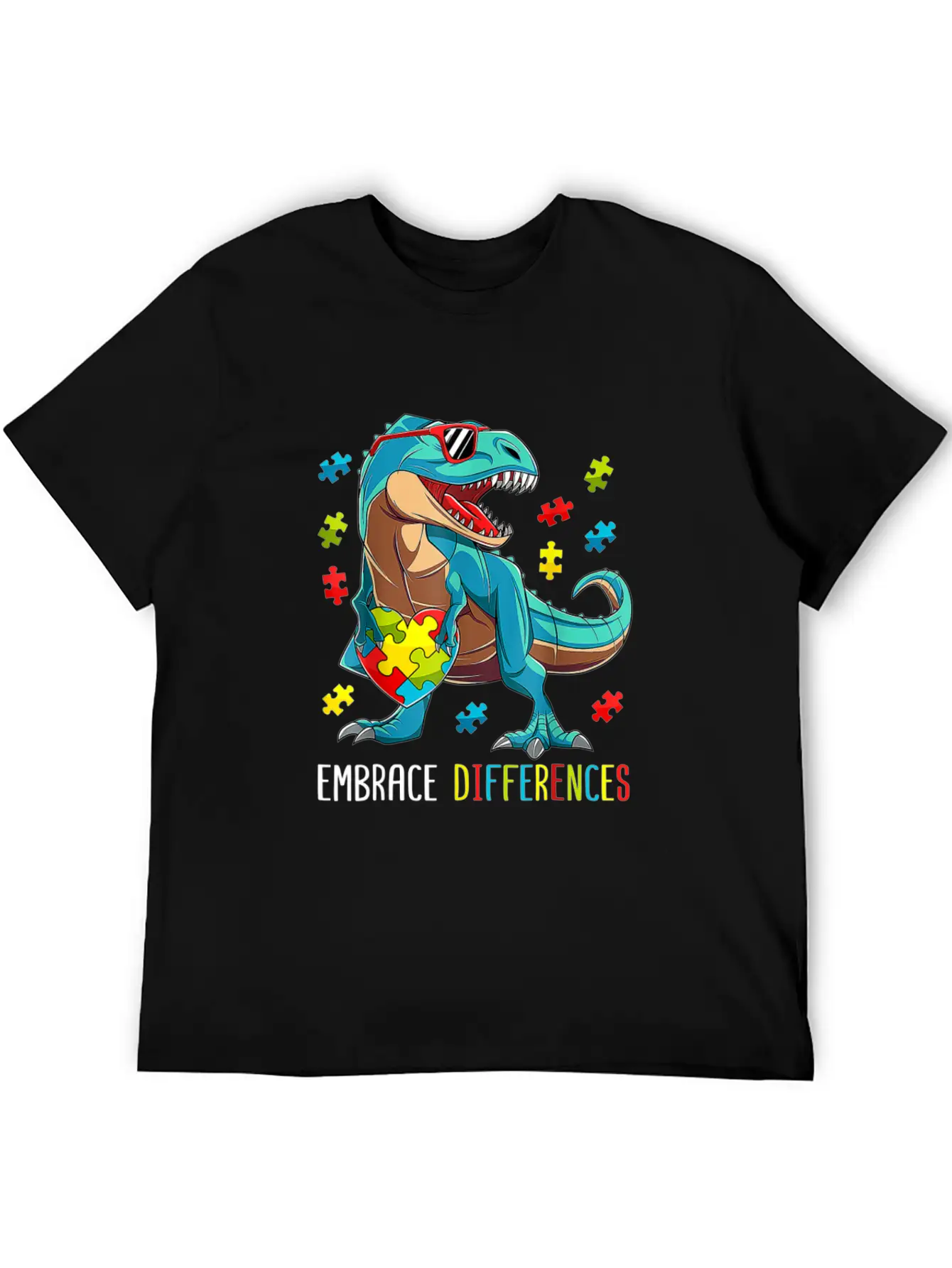 Plus Size Autism Awareness - Dinosaur With Puzzle Classic Cotton Tee – Unisex Comfort For Any Season