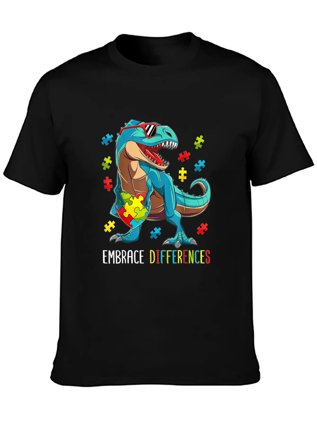 Plus Size Autism Awareness - Dinosaur With Puzzle Classic Cotton Tee – Unisex Comfort For Any Season