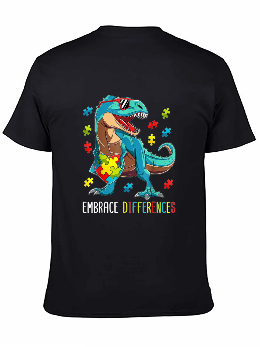 Plus Size Autism Awareness - Dinosaur With Puzzle Classic Cotton Tee – Unisex Comfort For Any Season