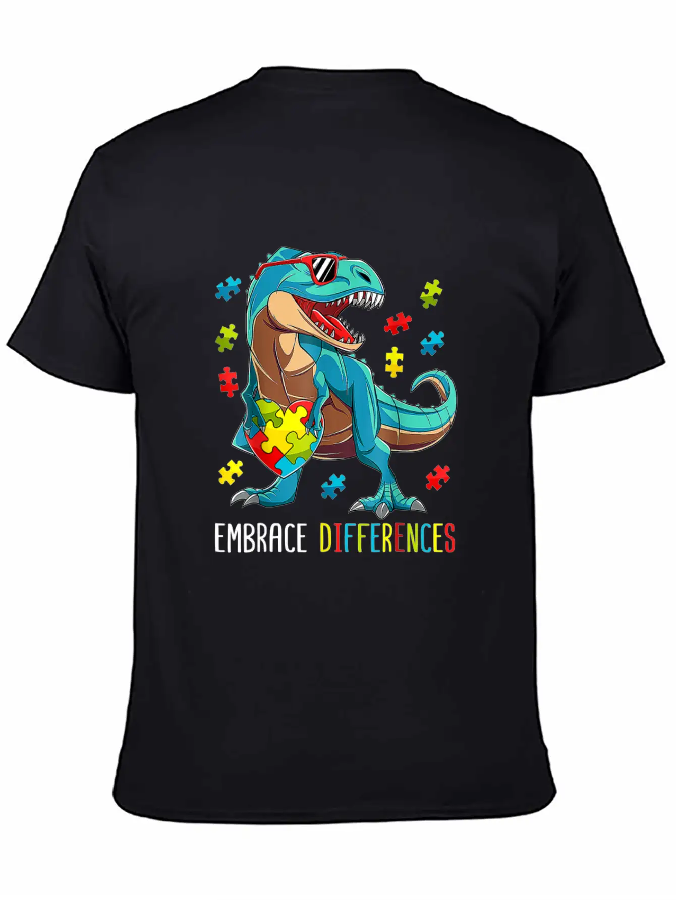 Plus Size Autism Awareness - Dinosaur With Puzzle Classic Cotton Tee – Unisex Comfort For Any Season