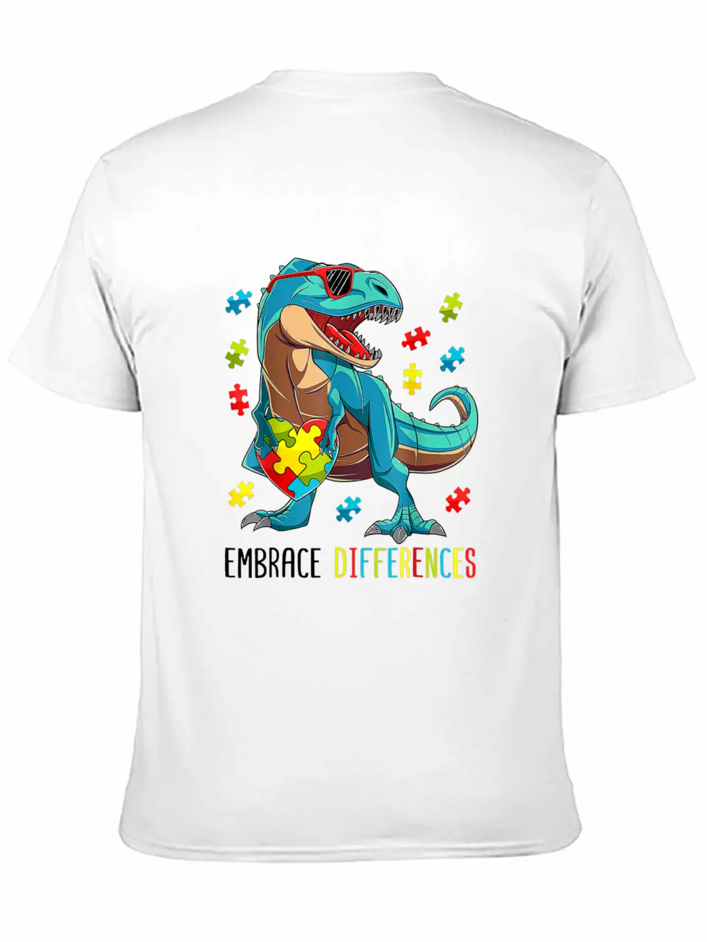 Plus Size Autism Awareness - Dinosaur With Puzzle Classic Cotton Tee – Unisex Comfort For Any Season