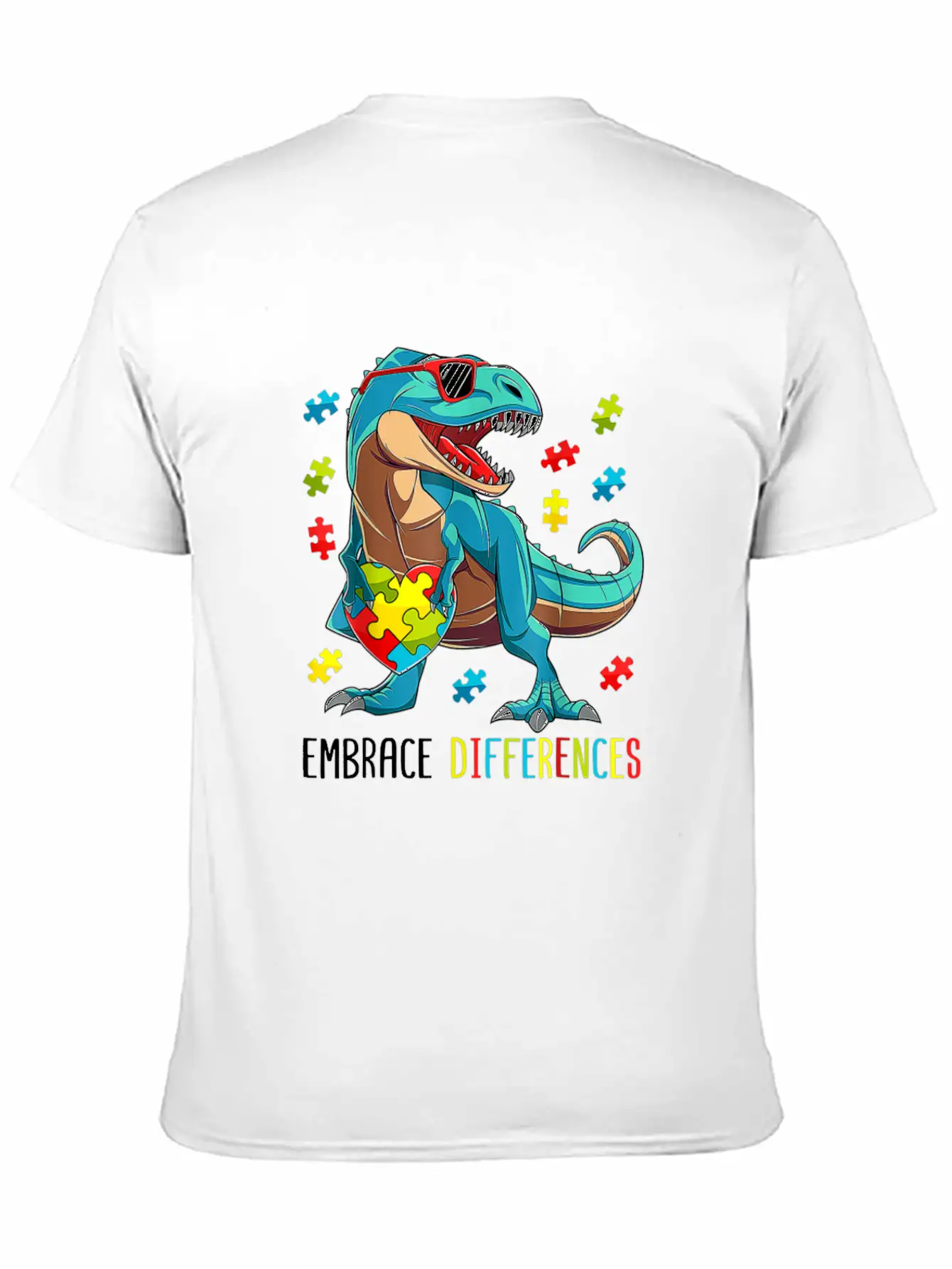 Plus Size Autism Awareness - Dinosaur With Puzzle Classic Cotton Tee – Unisex Comfort For Any Season