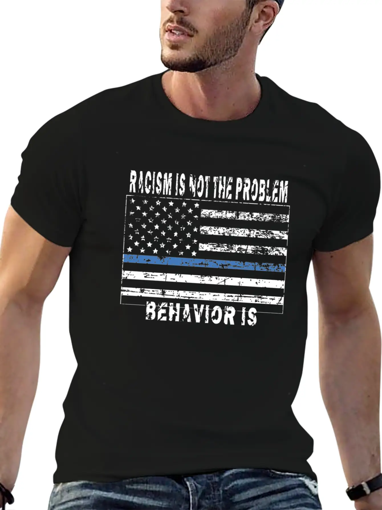 Police Officer, Blue Thin Line, Flag Shirt, Grunge Relaxed Everyday Tee – Lightweight And Durable Cotton