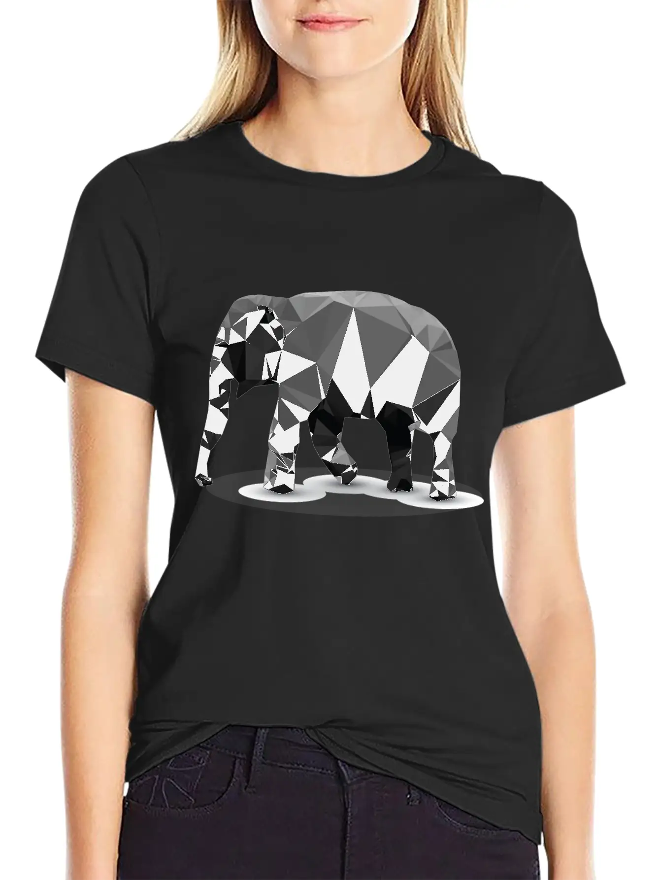 Polygonal Elephant Breathable Soft Cotton T-Shirt – Timeless Casual Look