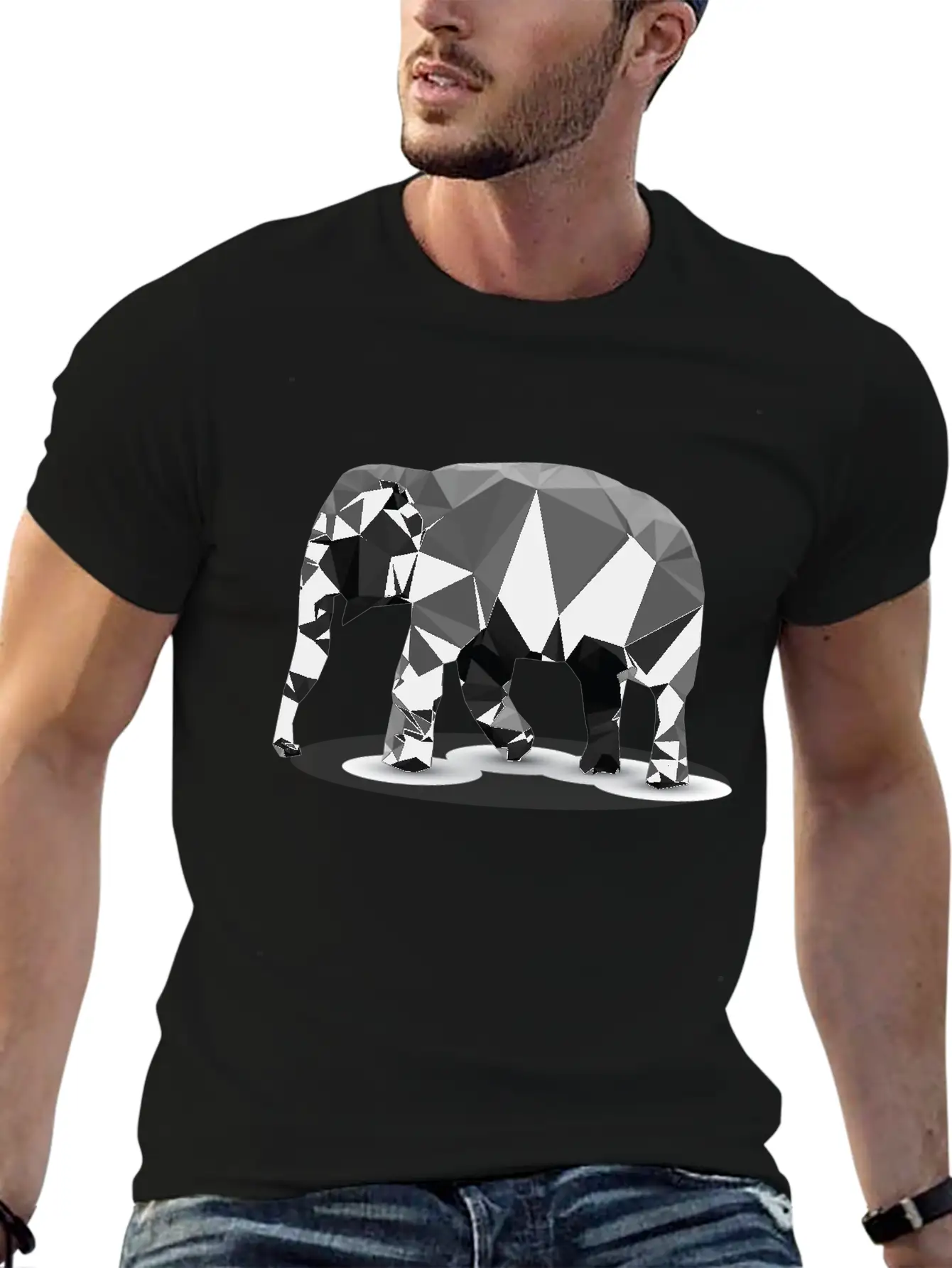 Polygonal Elephant Breathable Soft Cotton T-Shirt – Timeless Casual Look