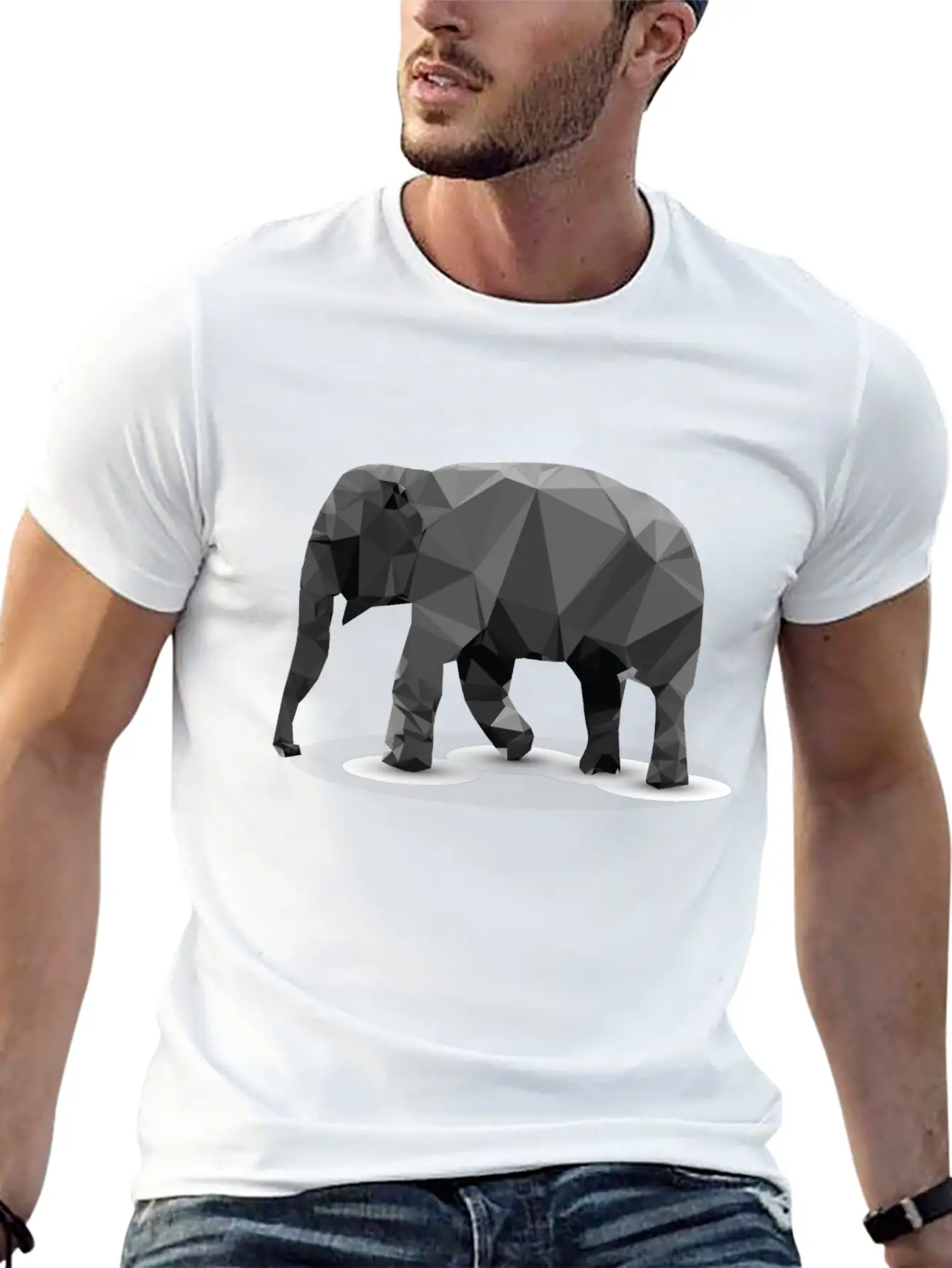 Polygonal Elephant Breathable Soft Cotton T-Shirt – Timeless Casual Look