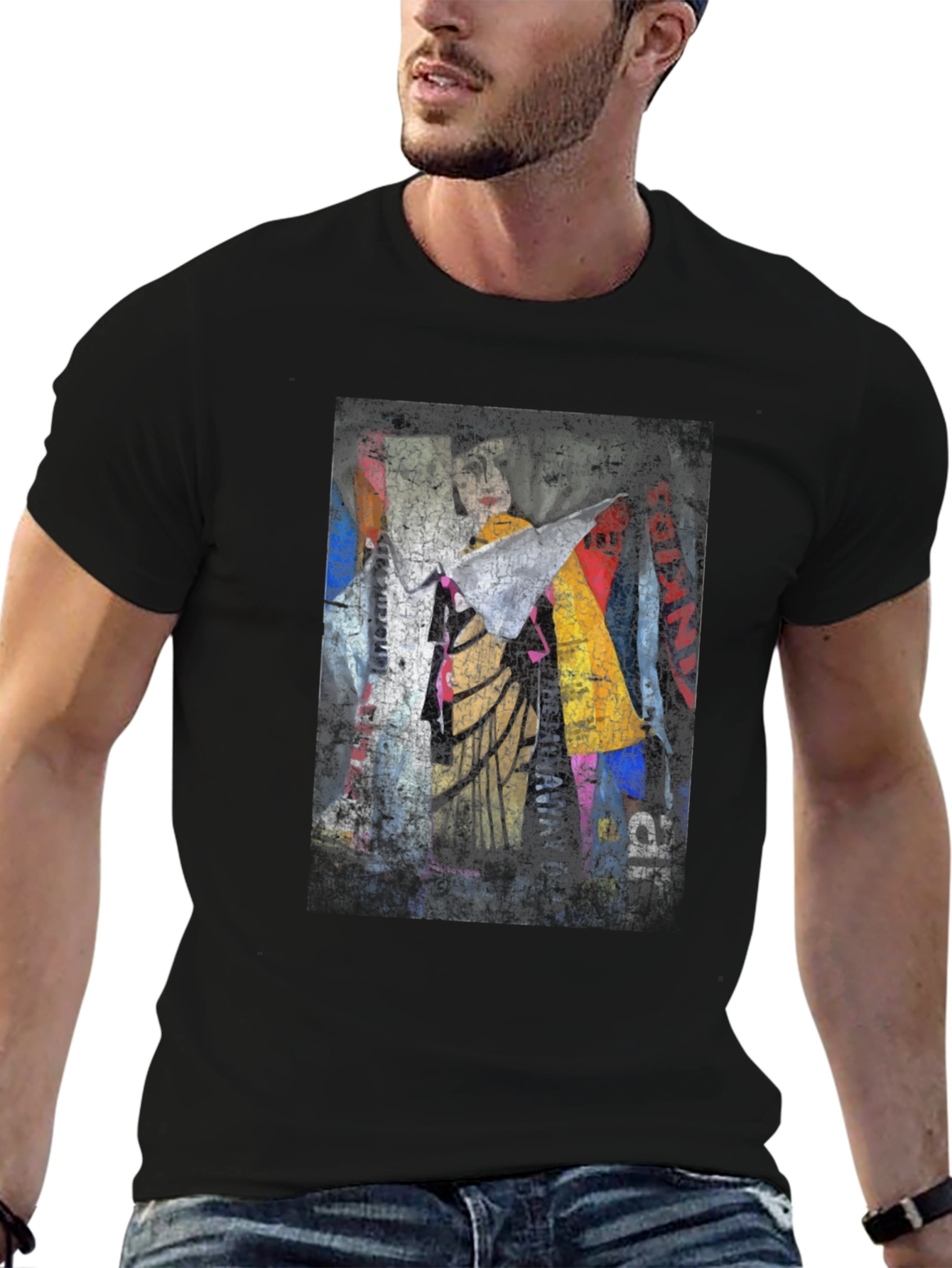 Abstract Graphic Print Black Crew Neck T-Shirt