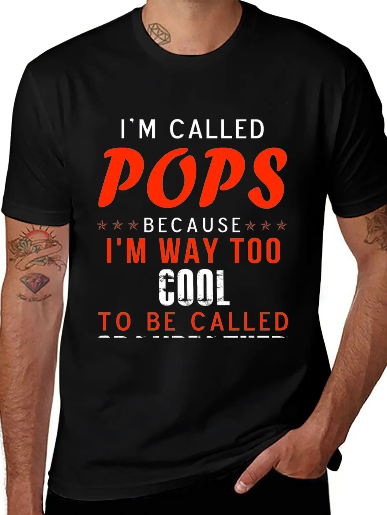 Pops - I'm Way Too Cool To Be Called Grandfather Stylish Everyday T-Shirt – Unisex Basic Cotton Tee