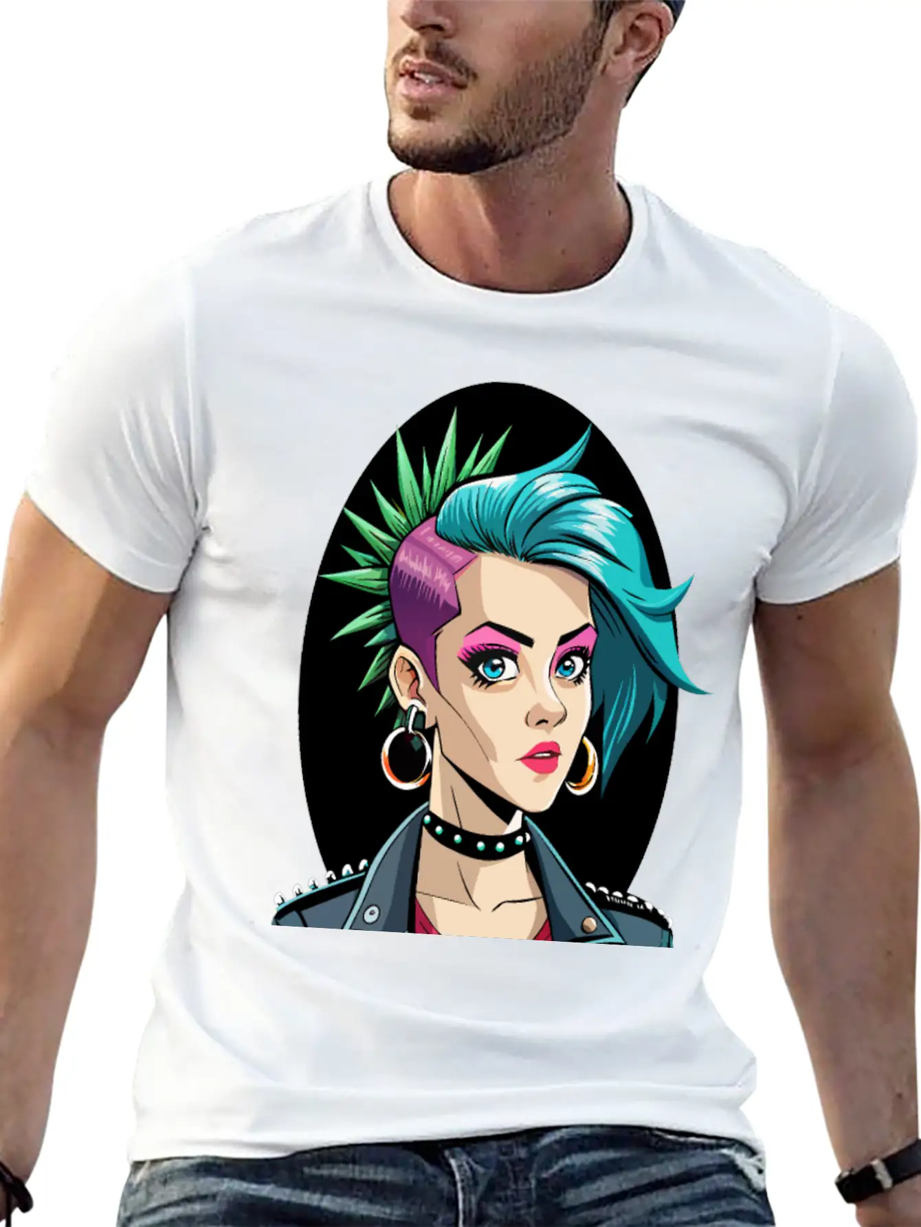 Portrait Of Punk Girl Breathable Soft Cotton T-Shirt – Timeless Casual Look