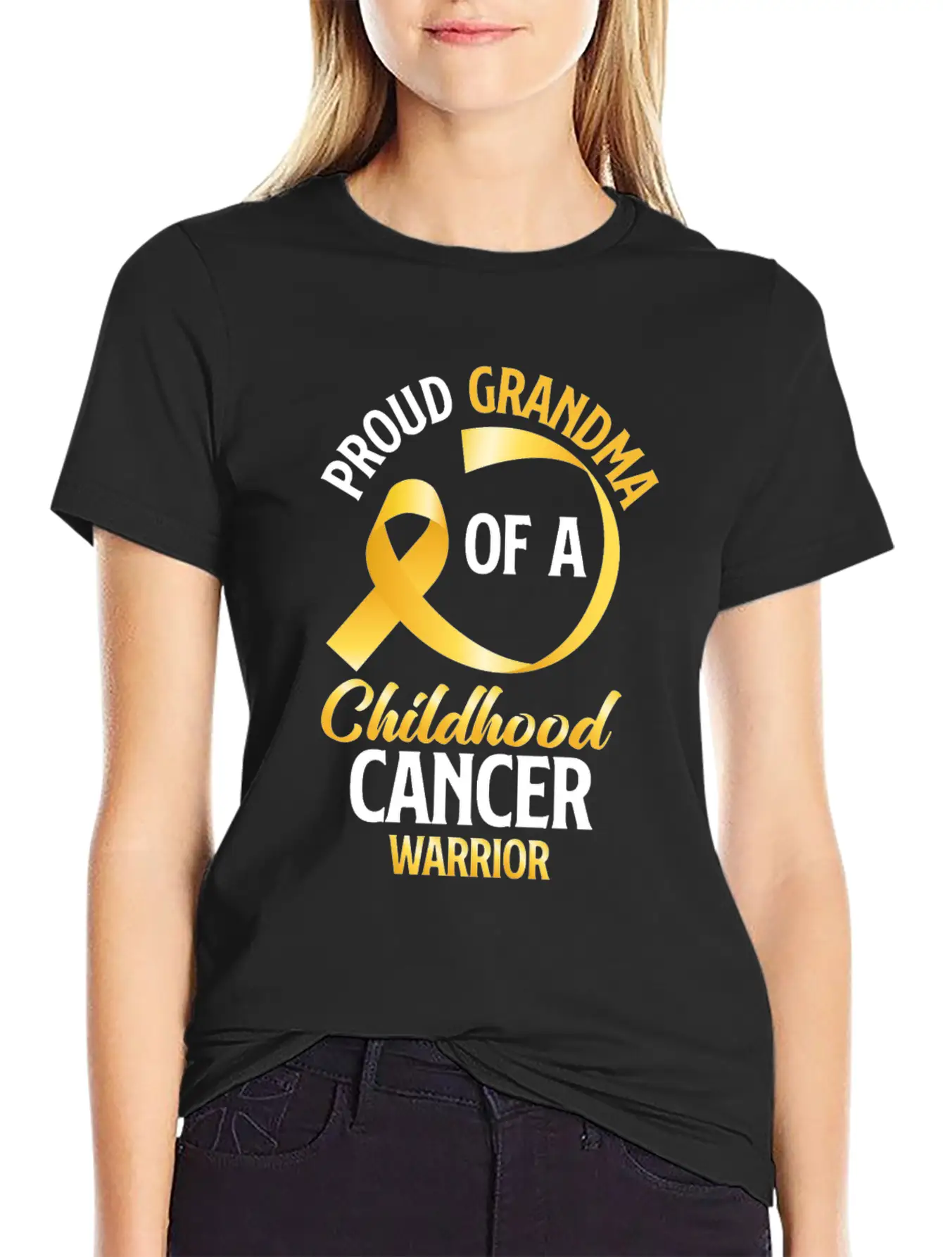 Poud Grandma Of A Childhood Cancer Warrior Stylish Everyday T-Shirt – Unisex Basic Cotton Tee