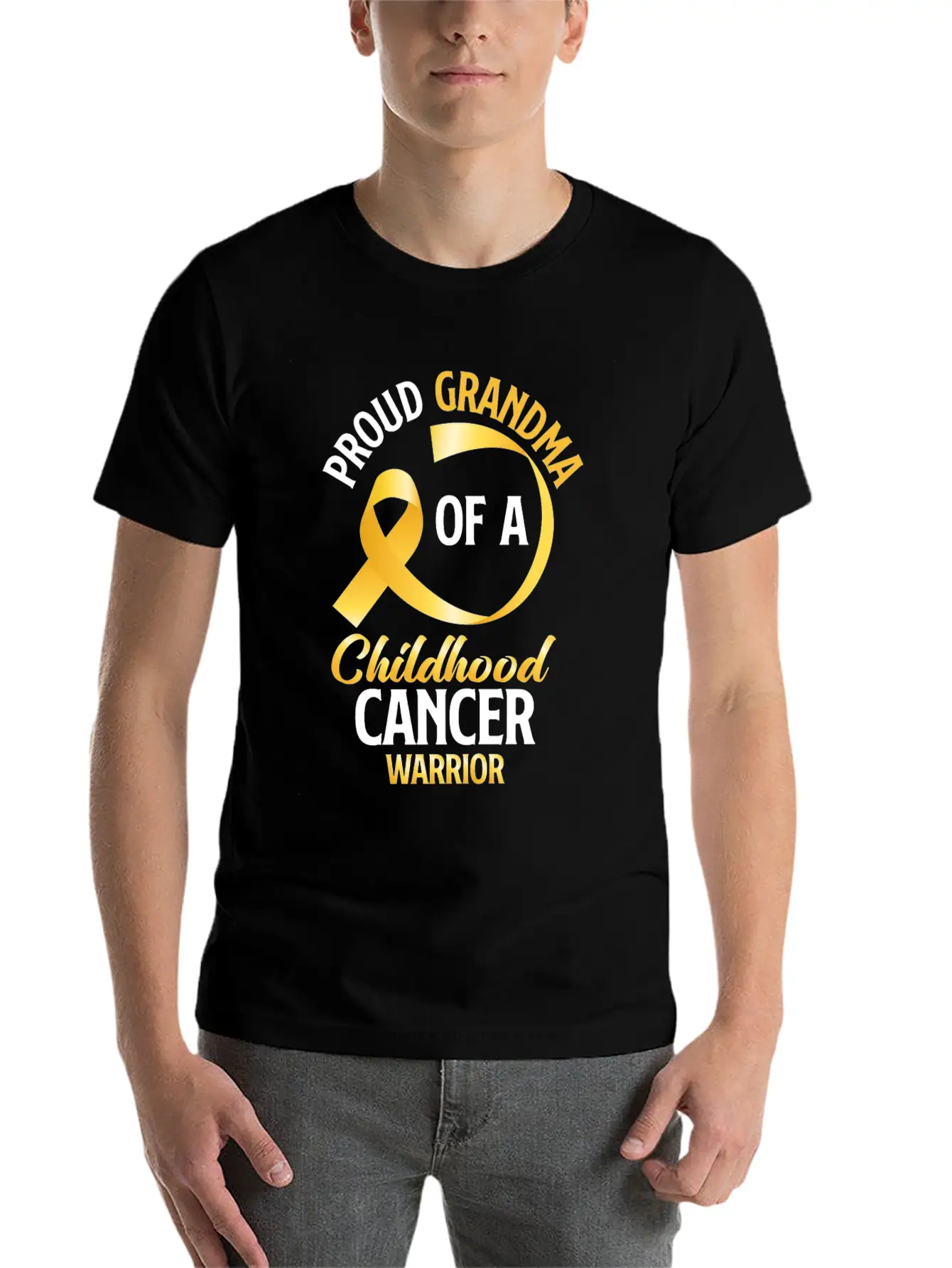Poud Grandma Of A Childhood Cancer Warrior Stylish Everyday T-Shirt – Unisex Basic Cotton Tee