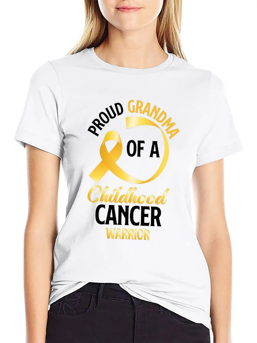 Poud Grandma Of A Childhood Cancer Warrior Stylish Everyday T-Shirt – Unisex Basic Cotton Tee
