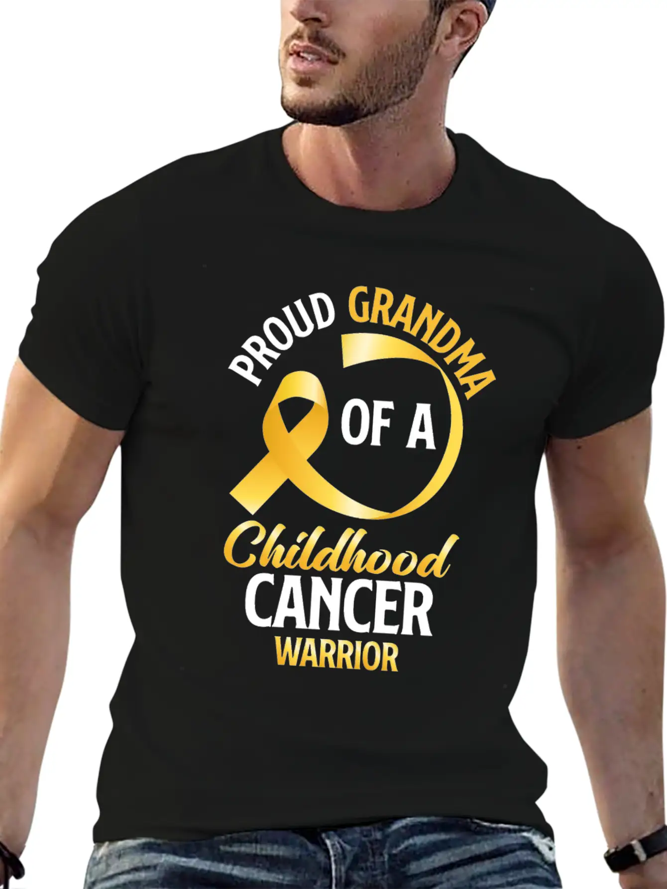 Poud Grandma Of A Childhood Cancer Warrior Stylish Everyday T-Shirt – Unisex Basic Cotton Tee