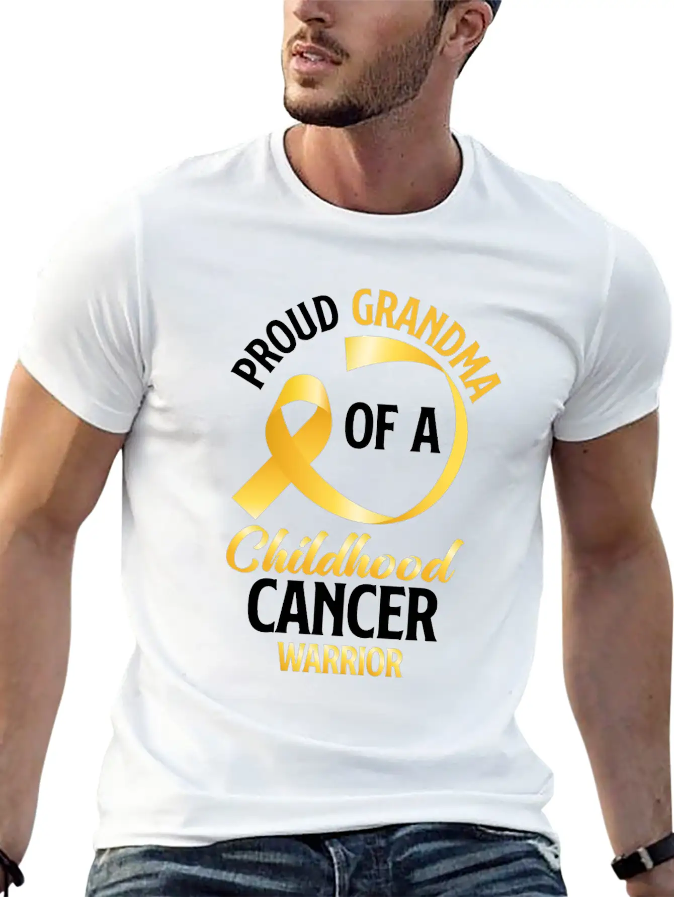 Poud Grandma Of A Childhood Cancer Warrior Stylish Everyday T-Shirt – Unisex Basic Cotton Tee