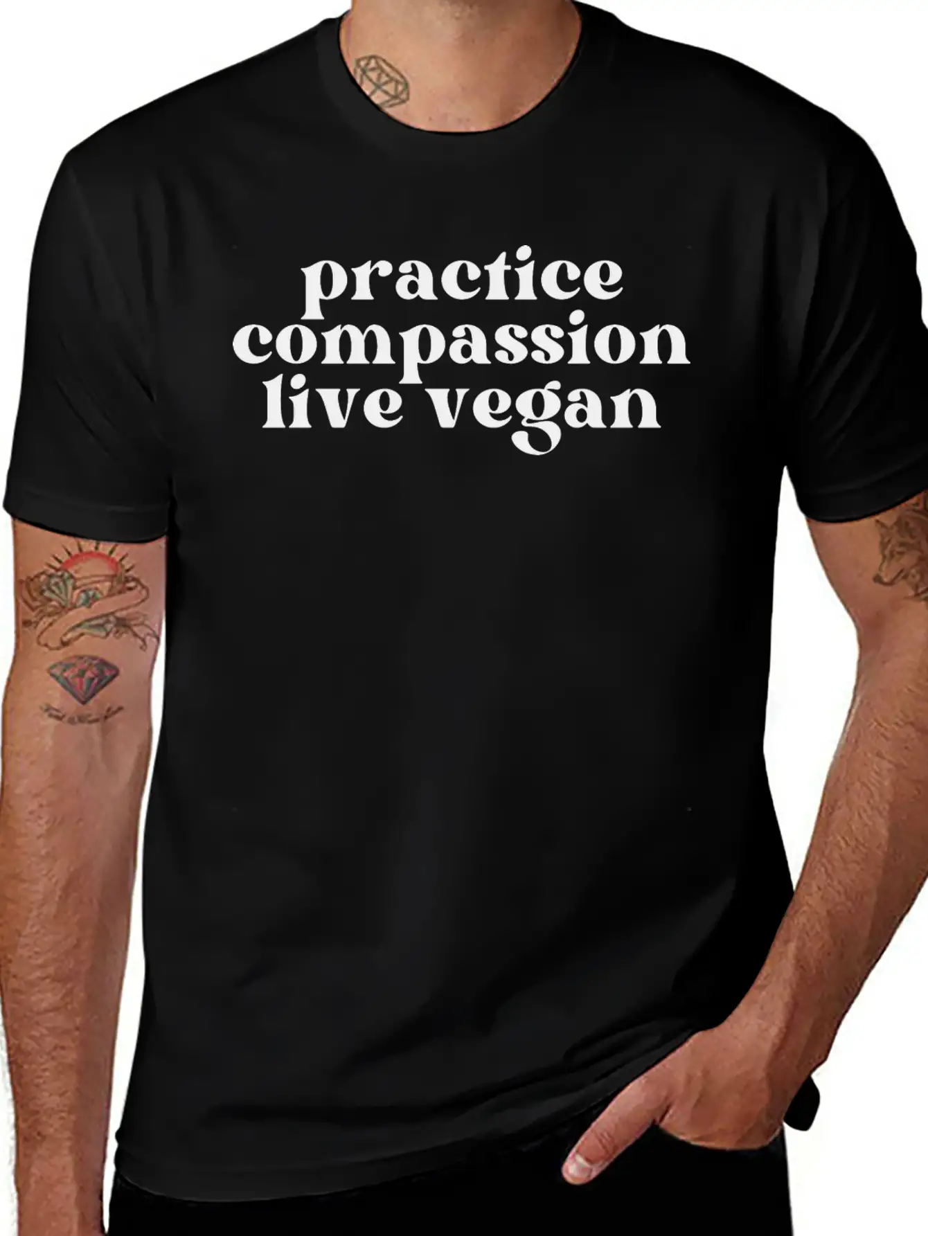 Practice Compassion, Live Vegan Basic Graphic T-Shirt – Daily Comfort In Soft Cotton