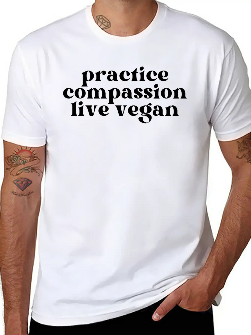 Practice Compassion, Live Vegan Basic Graphic T-Shirt – Daily Comfort In Soft Cotton