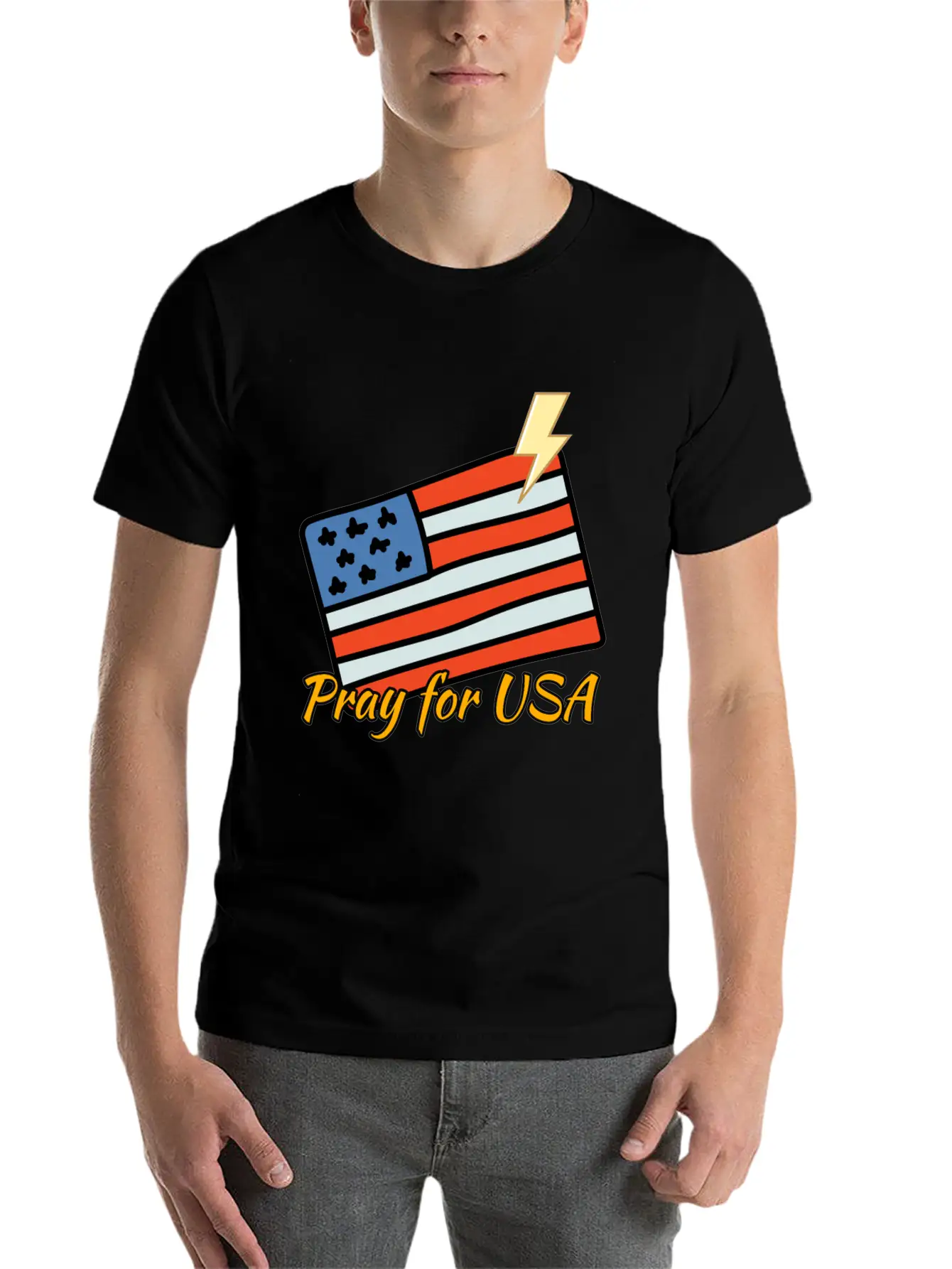 Pray For USA Products Peaceful For USA T-Shirt Essential Unisex Summer Tee – Soft Cotton Casual Fit
