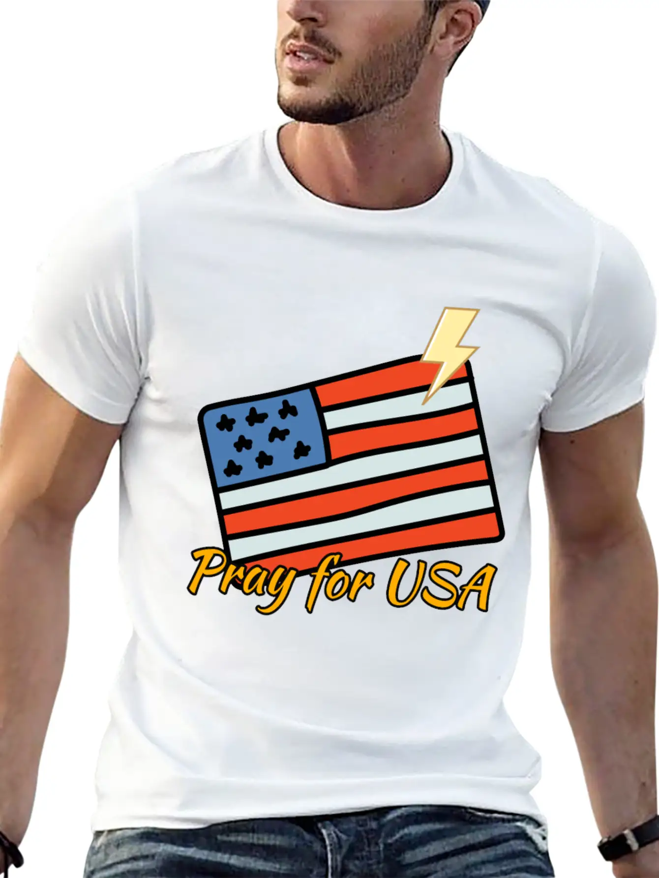 Pray For USA Products Peaceful For USA T-Shirt Essential Unisex Summer Tee – Soft Cotton Casual Fit