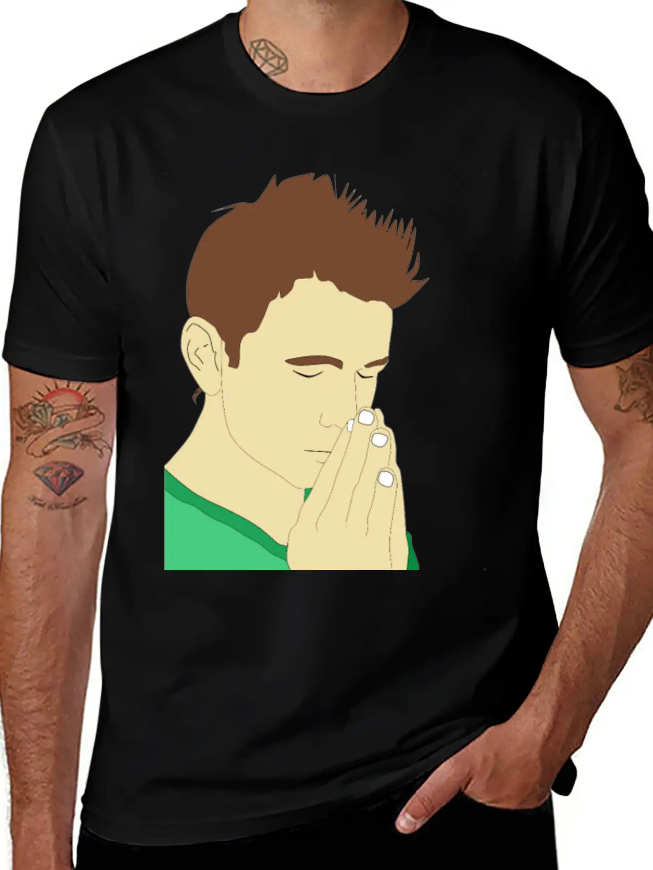 Praying Man Portrait Breathable Soft Cotton T-Shirt – Timeless Casual Look