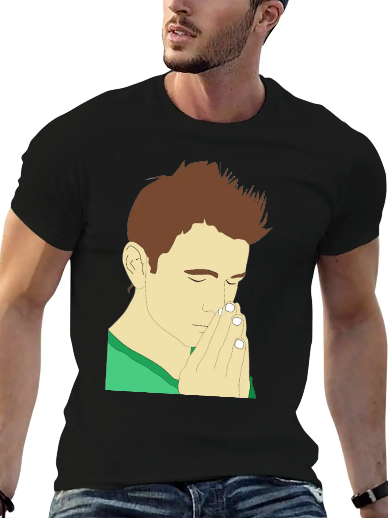 Praying Man Portrait Breathable Soft Cotton T-Shirt – Timeless Casual Look