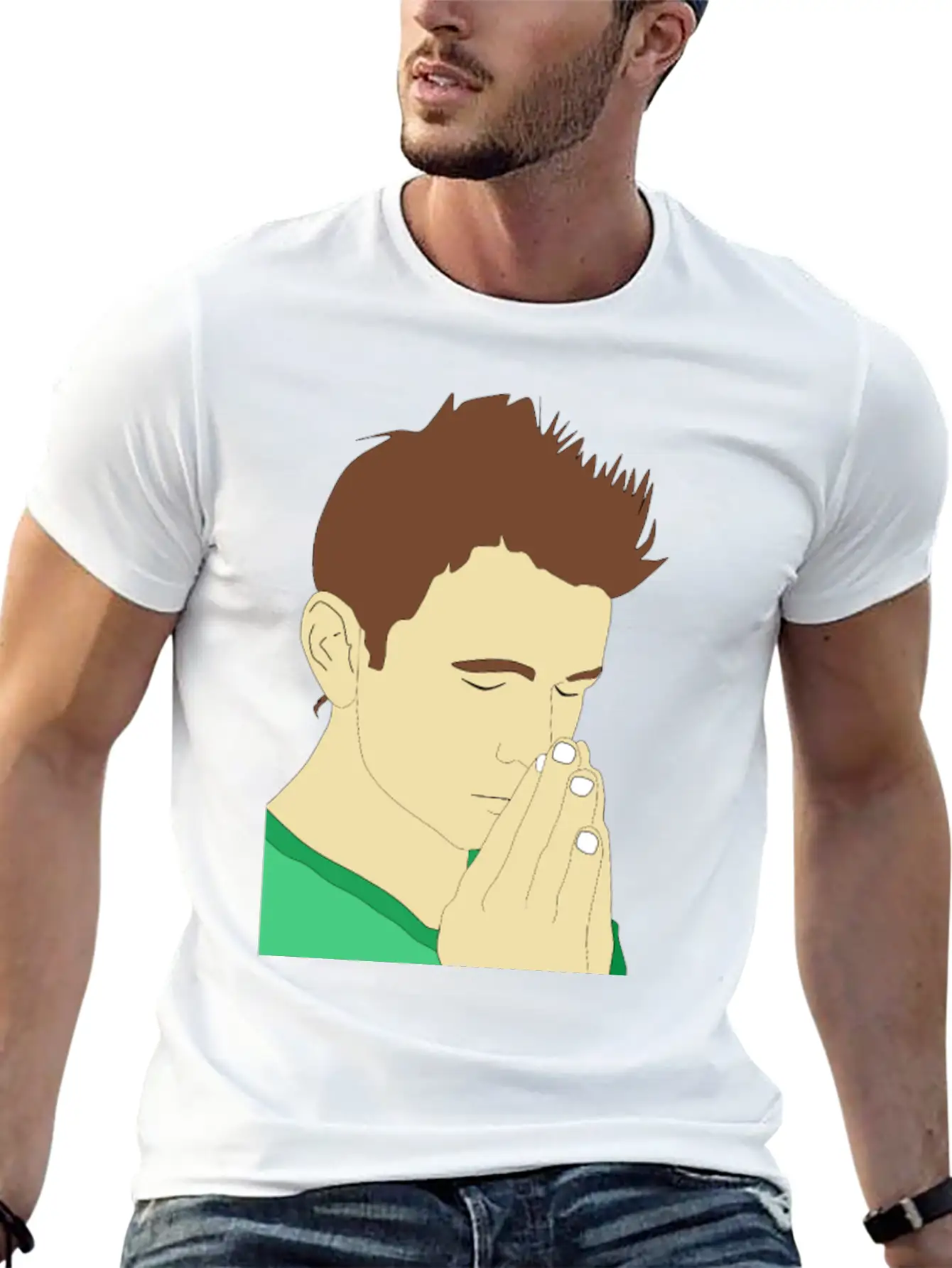 Praying Man Portrait Breathable Soft Cotton T-Shirt – Timeless Casual Look