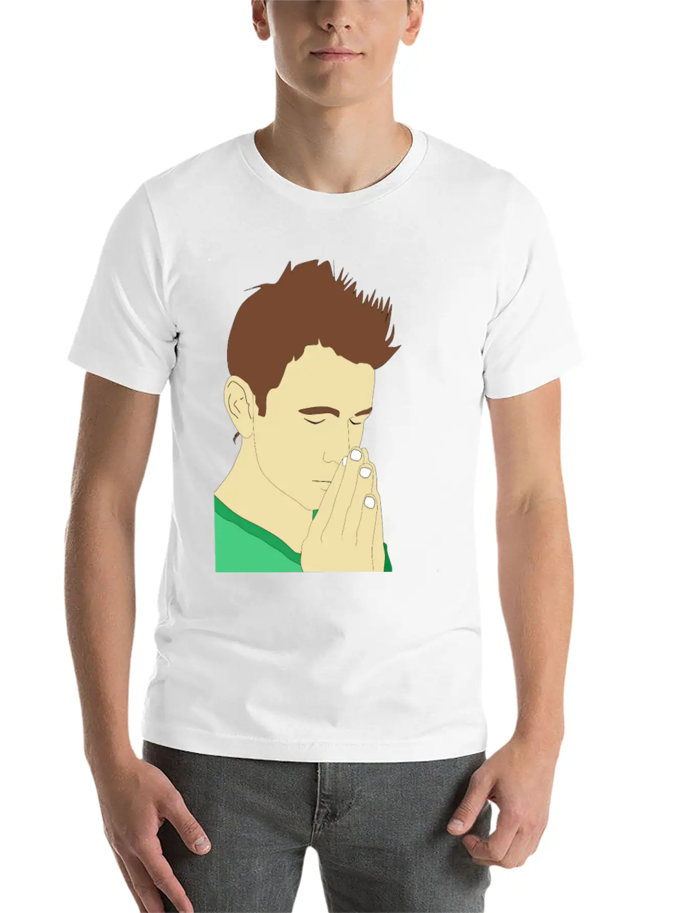 Praying Man Portrait Breathable Soft Cotton T-Shirt – Timeless Casual Look