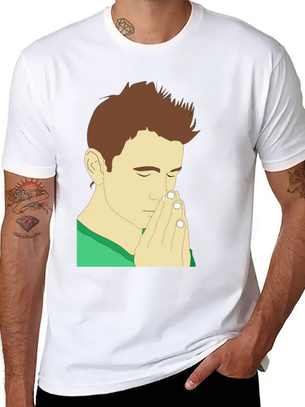 Praying Man Portrait Breathable Soft Cotton T-Shirt – Timeless Casual Look