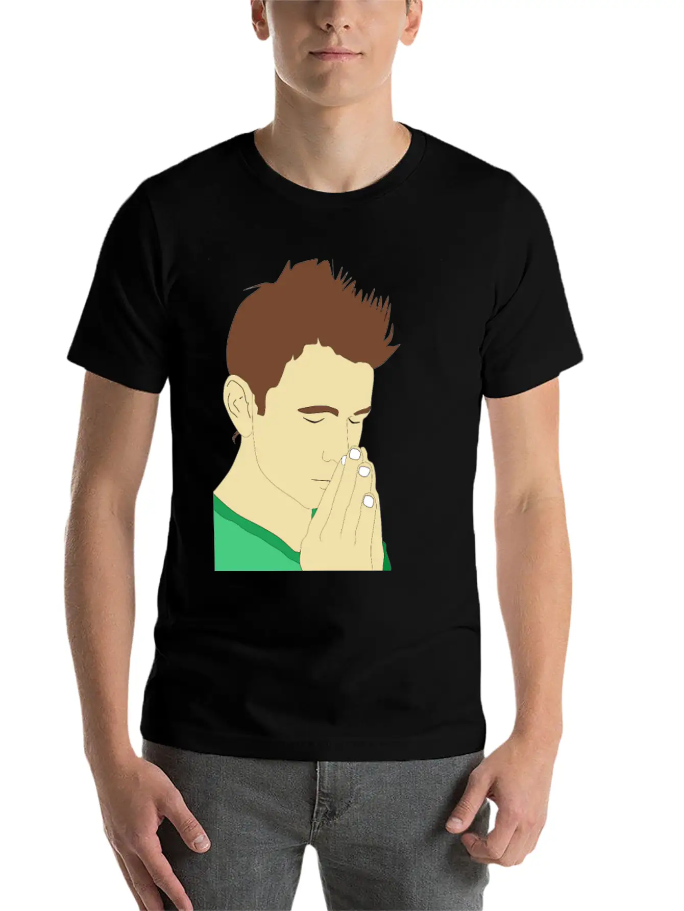 Praying Man Portrait Breathable Soft Cotton T-Shirt – Timeless Casual Look