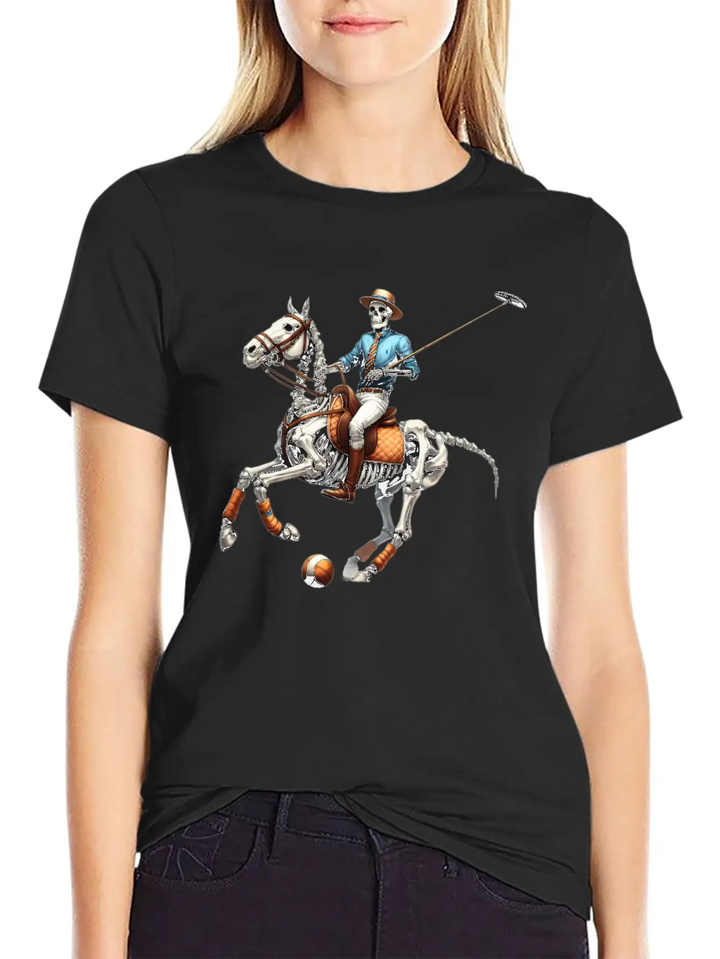 Preppy Skeleton Breathable Graphic T-Shirt – Perfect For Casual Days