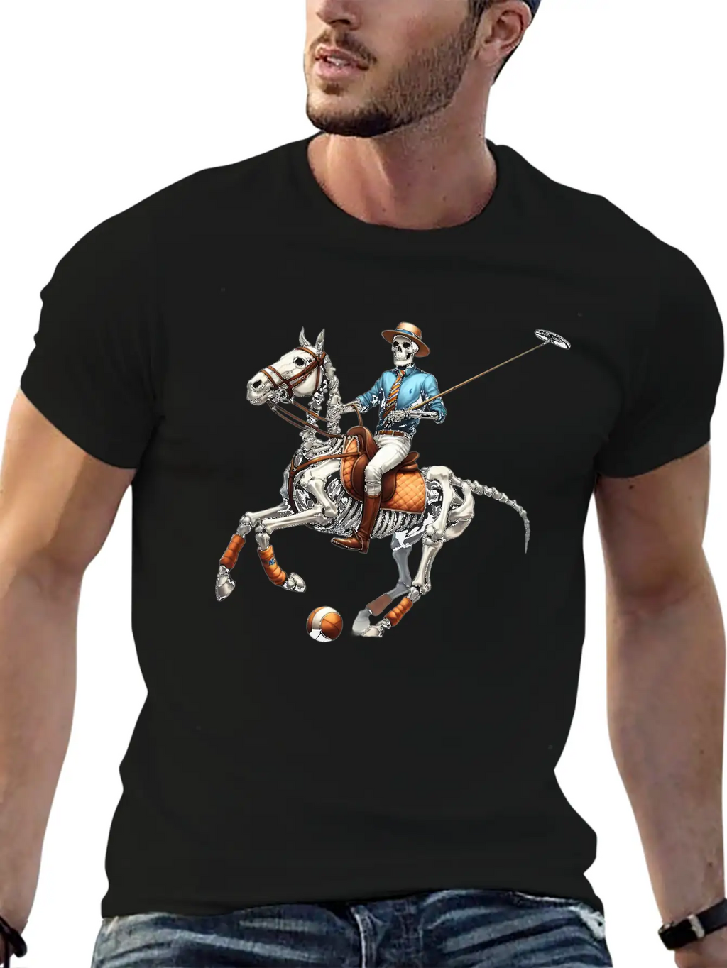 Preppy Skeleton Breathable Graphic T-Shirt – Perfect For Casual Days