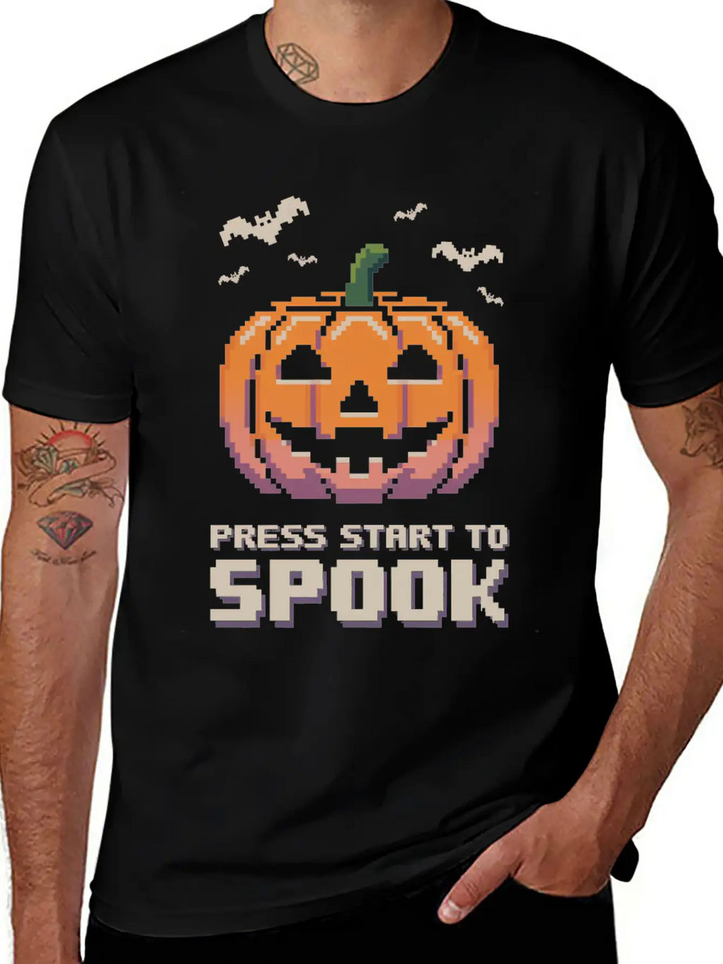 Press Start To Spook Pixel-art Pumpkin Video Game Timeless Short Sleeve Tee – Comfy And Minimalist Design